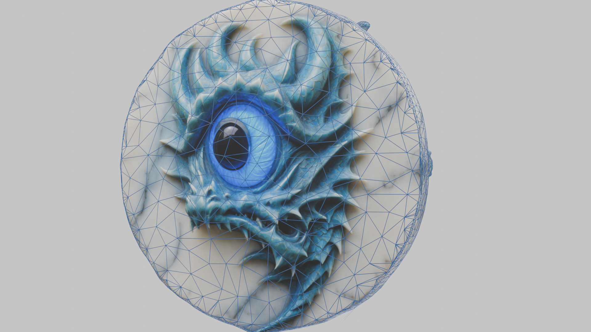 Medieval Dragon Head Bust Marble Sculpture Low-poly 3D model_23