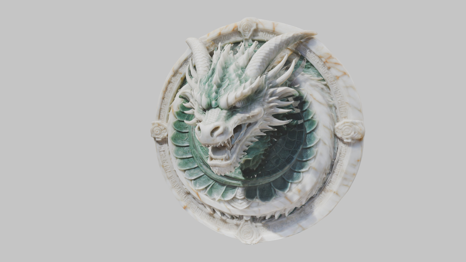 Medieval Dragon Head Bust Marble Sculpture Low-poly 3D model_62