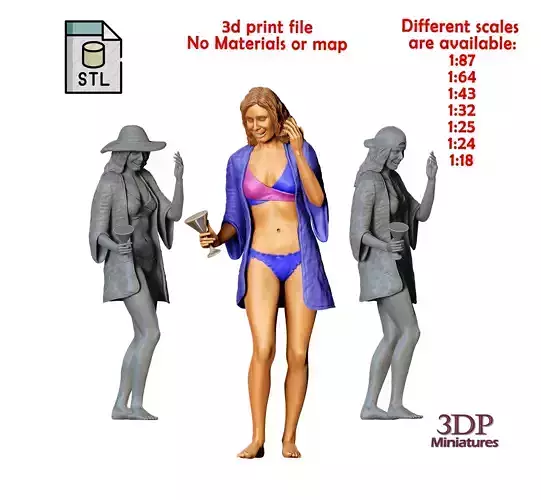 N6 pool Party woman Drinking 3D print model