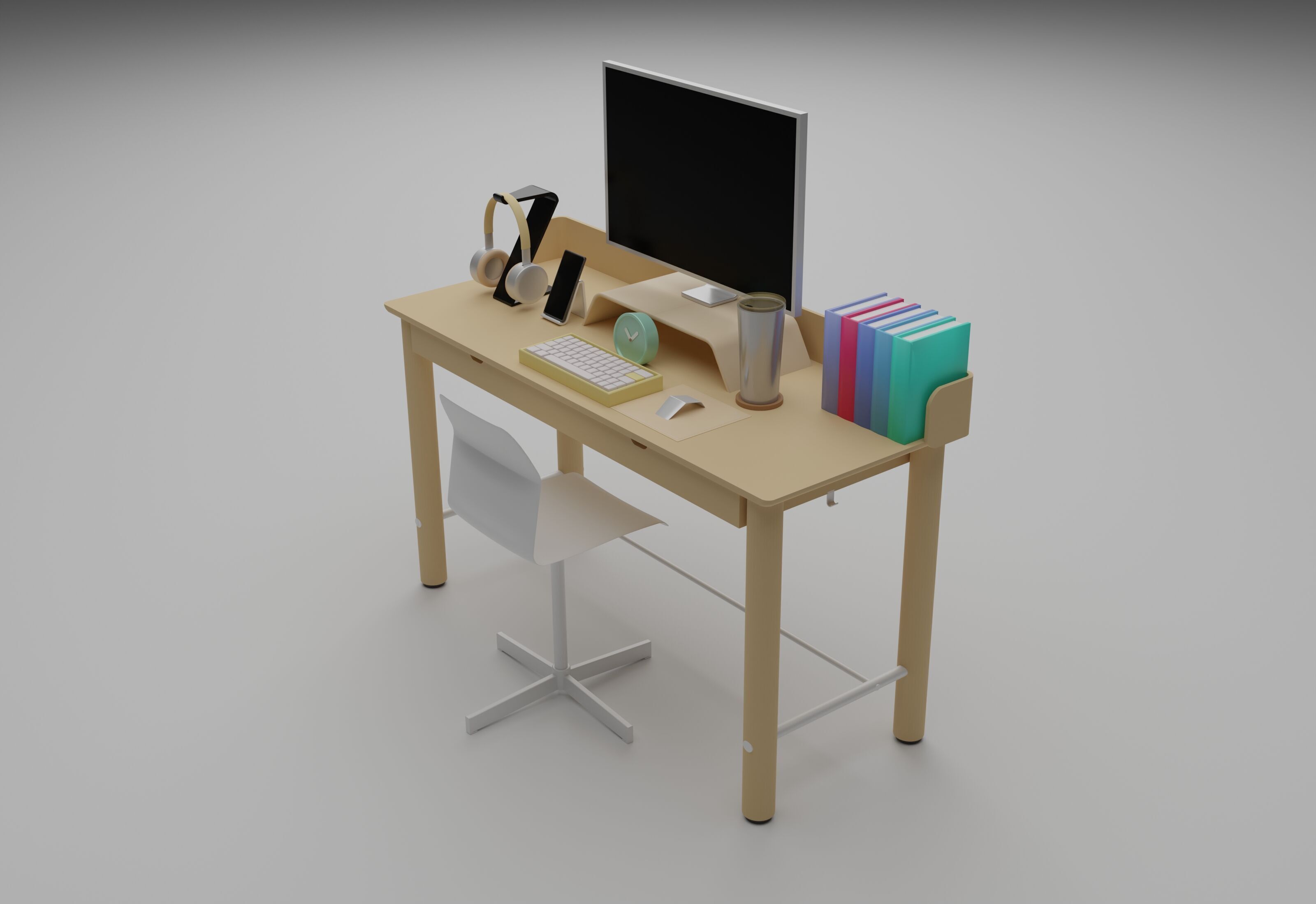 Work desk blender 3D model_3