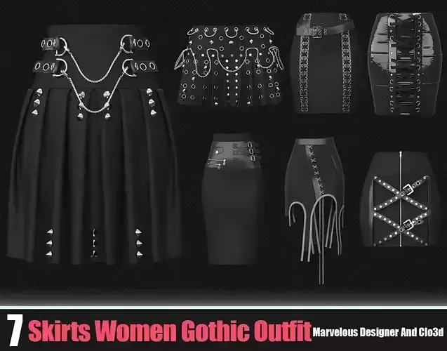 7 Skirts Women Gothic Outfit In Marvelous Designer 