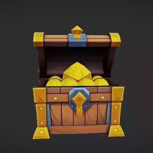 wooden treasure chest with gold coins