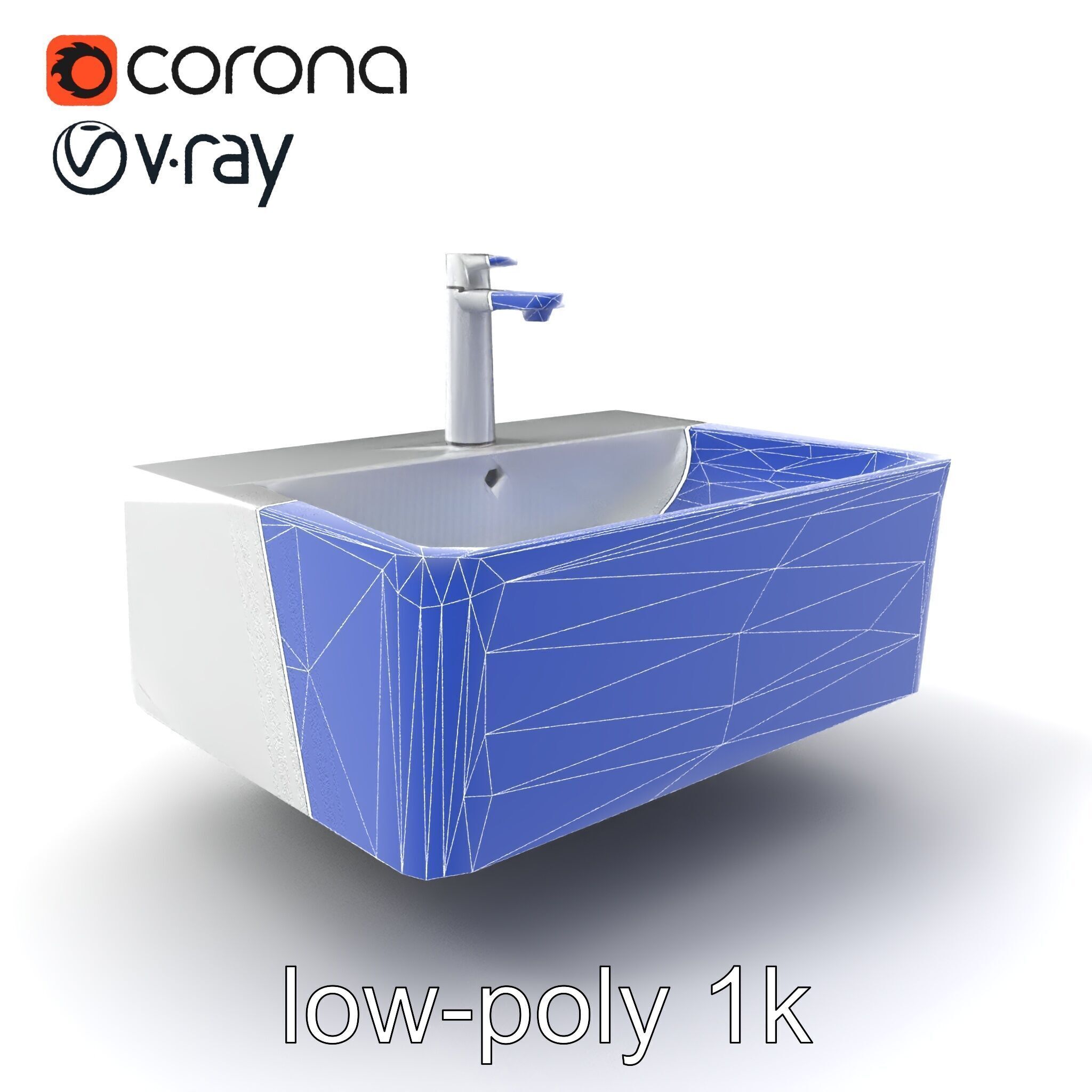 Contemporary Rectangular Bathroom Sink Ceramic Model Pack Low-poly 3D model_6