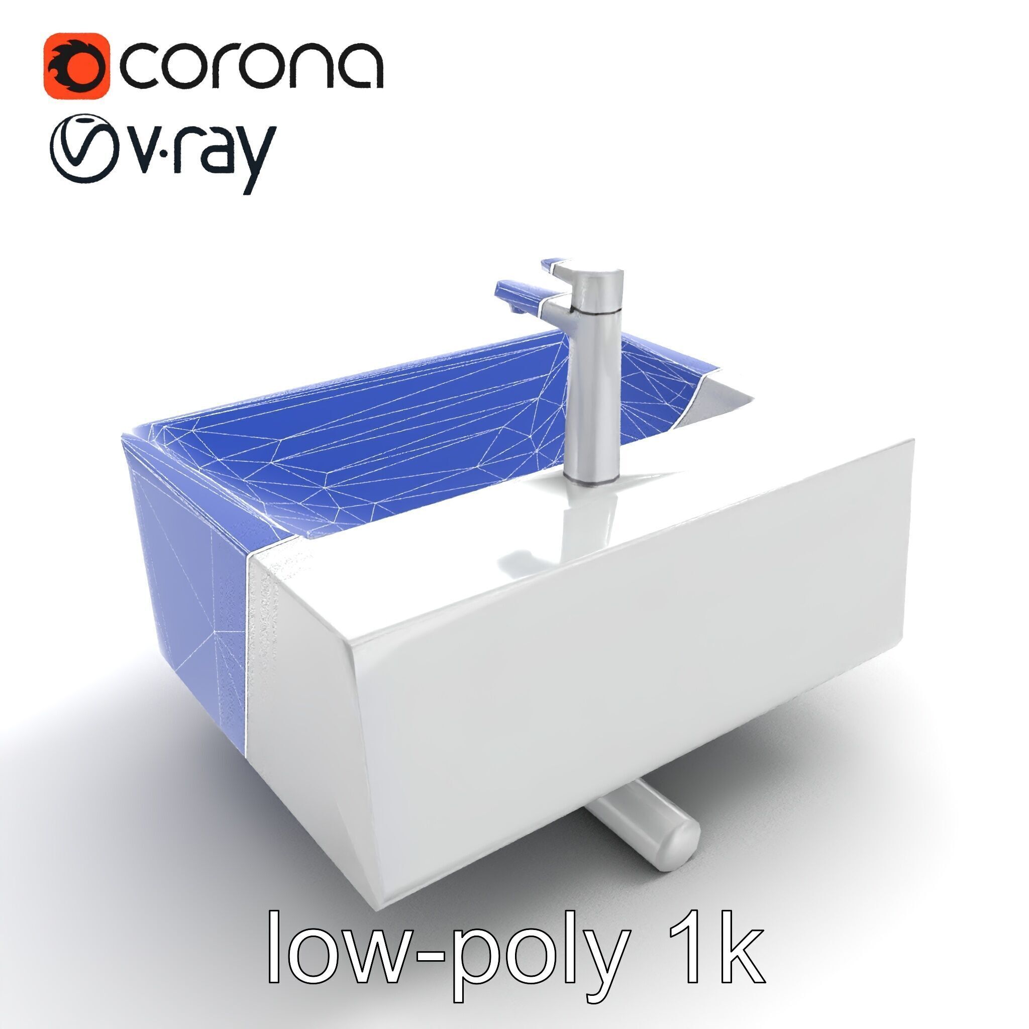 Contemporary Rectangular Bathroom Sink Ceramic Model Pack Low-poly 3D model_18