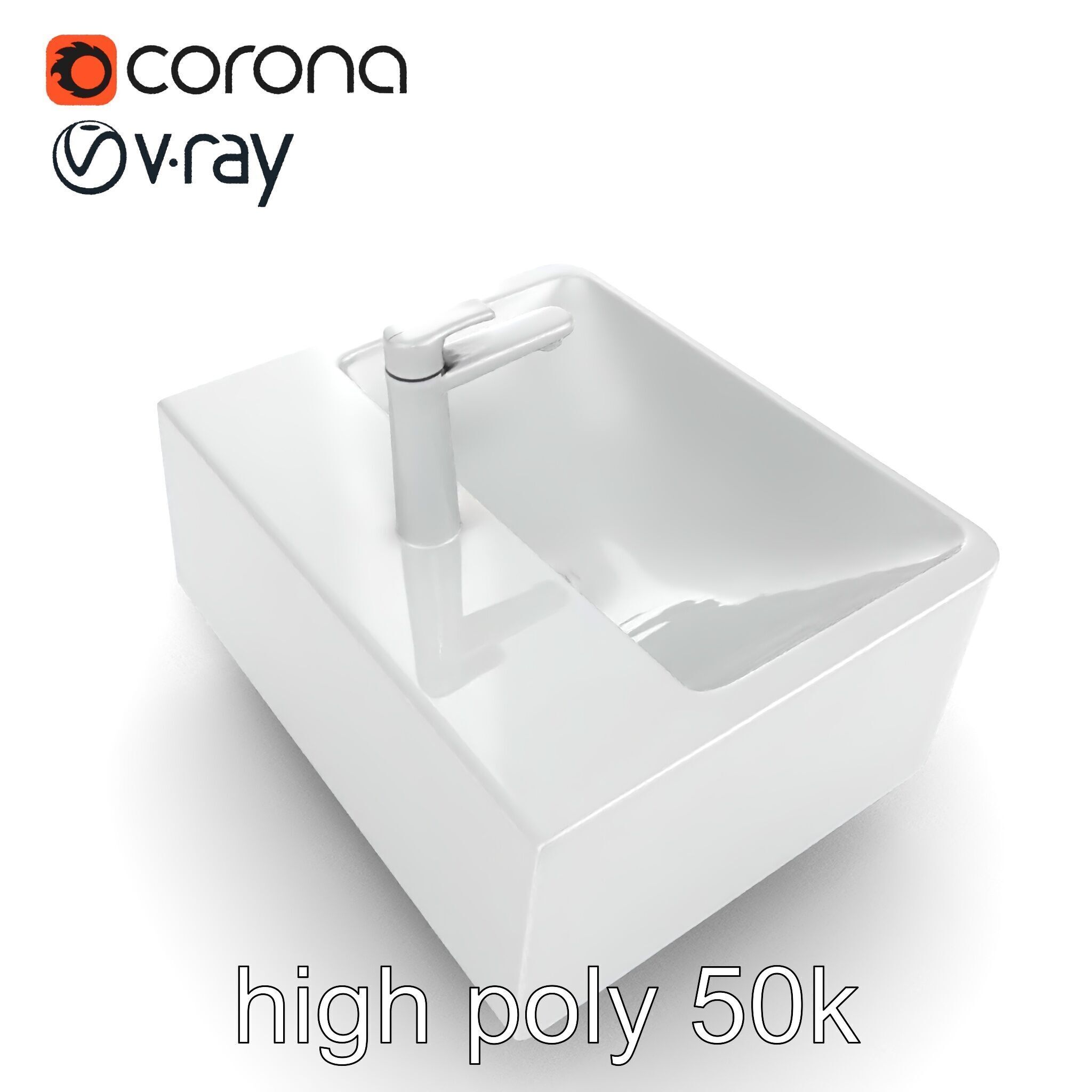 Contemporary Rectangular Bathroom Sink Ceramic Model Pack Low-poly 3D model_23