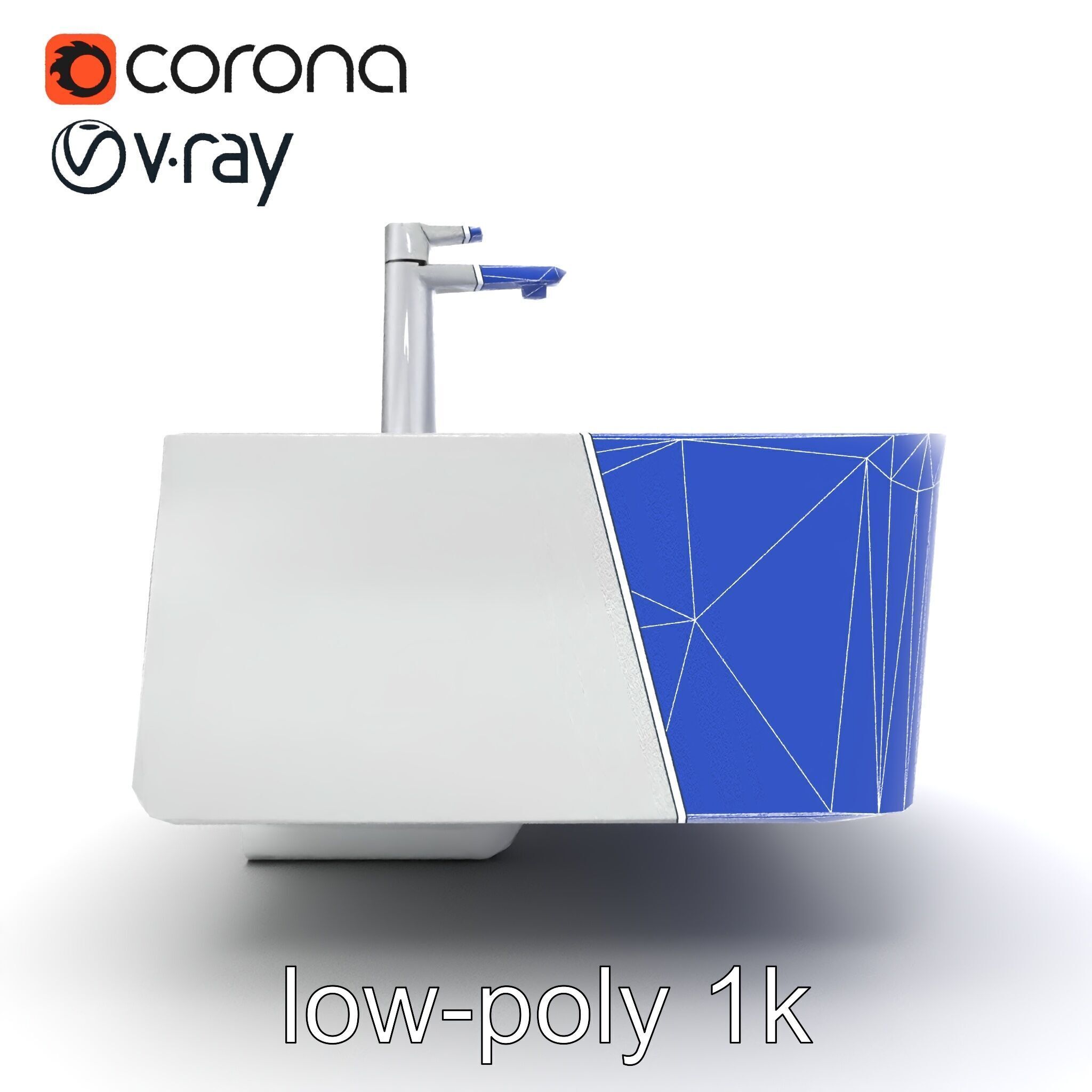 Contemporary Rectangular Bathroom Sink Ceramic Model Pack Low-poly 3D model_21