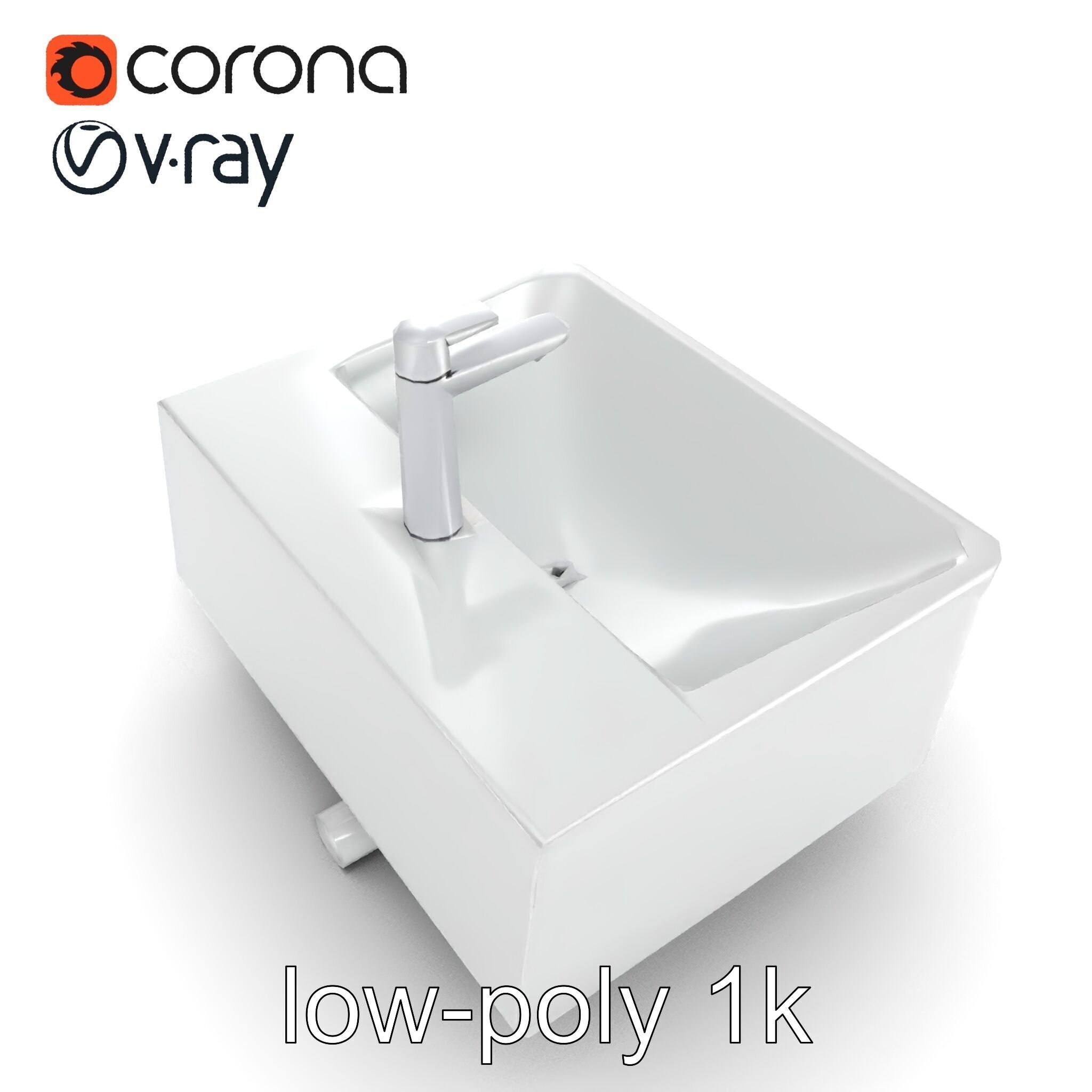 Contemporary Rectangular Bathroom Sink Ceramic Model Pack Low-poly 3D model_15