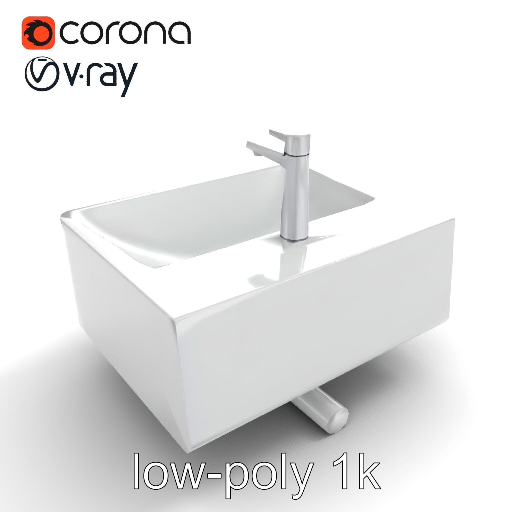 Contemporary Rectangular Bathroom Sink Ceramic Model Pack Low-poly 3D model_8