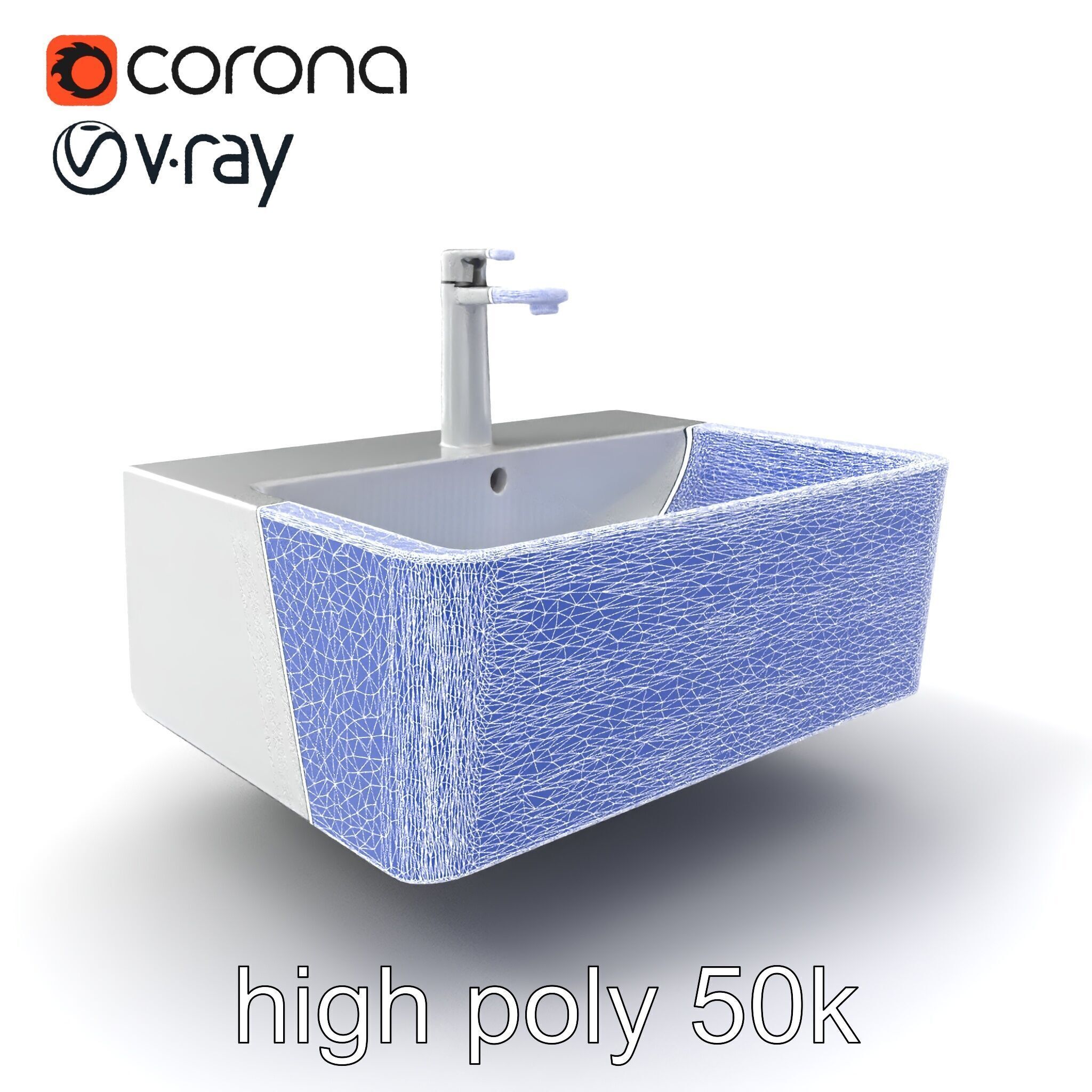 Contemporary Rectangular Bathroom Sink Ceramic Model Pack Low-poly 3D model_1