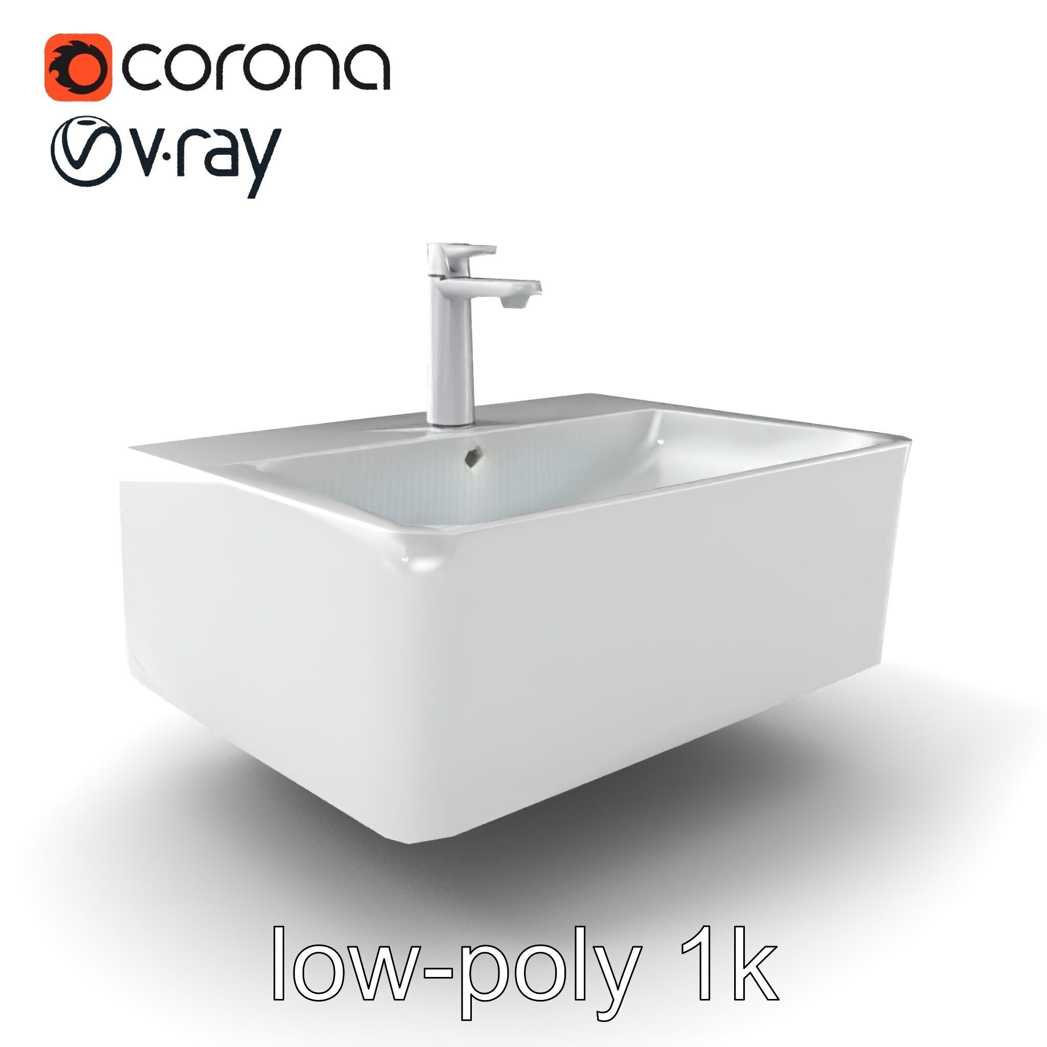Contemporary Rectangular Bathroom Sink Ceramic Model Pack Low-poly 3D model_4
