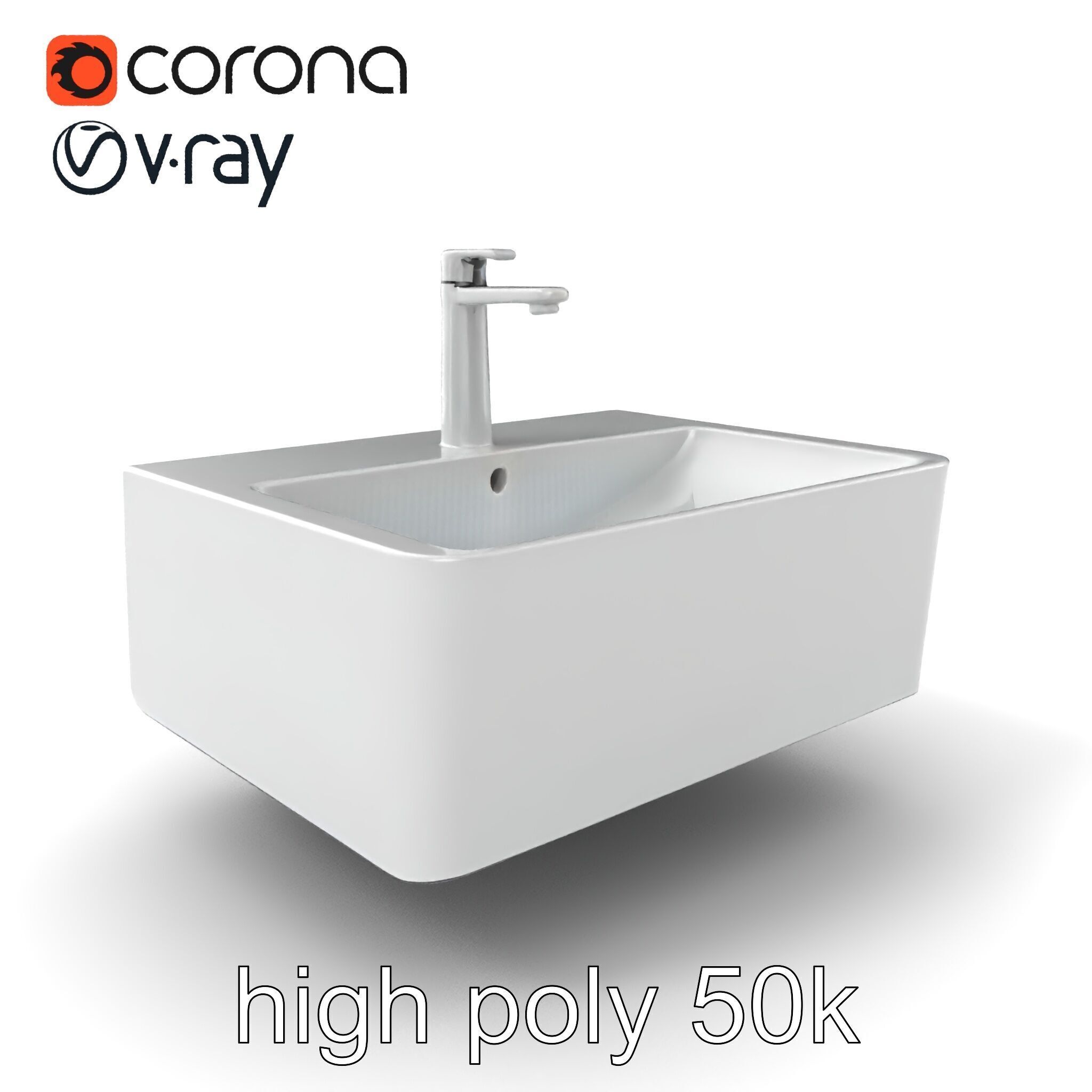 Contemporary Rectangular Bathroom Sink Ceramic Model Pack Low-poly 3D model_2