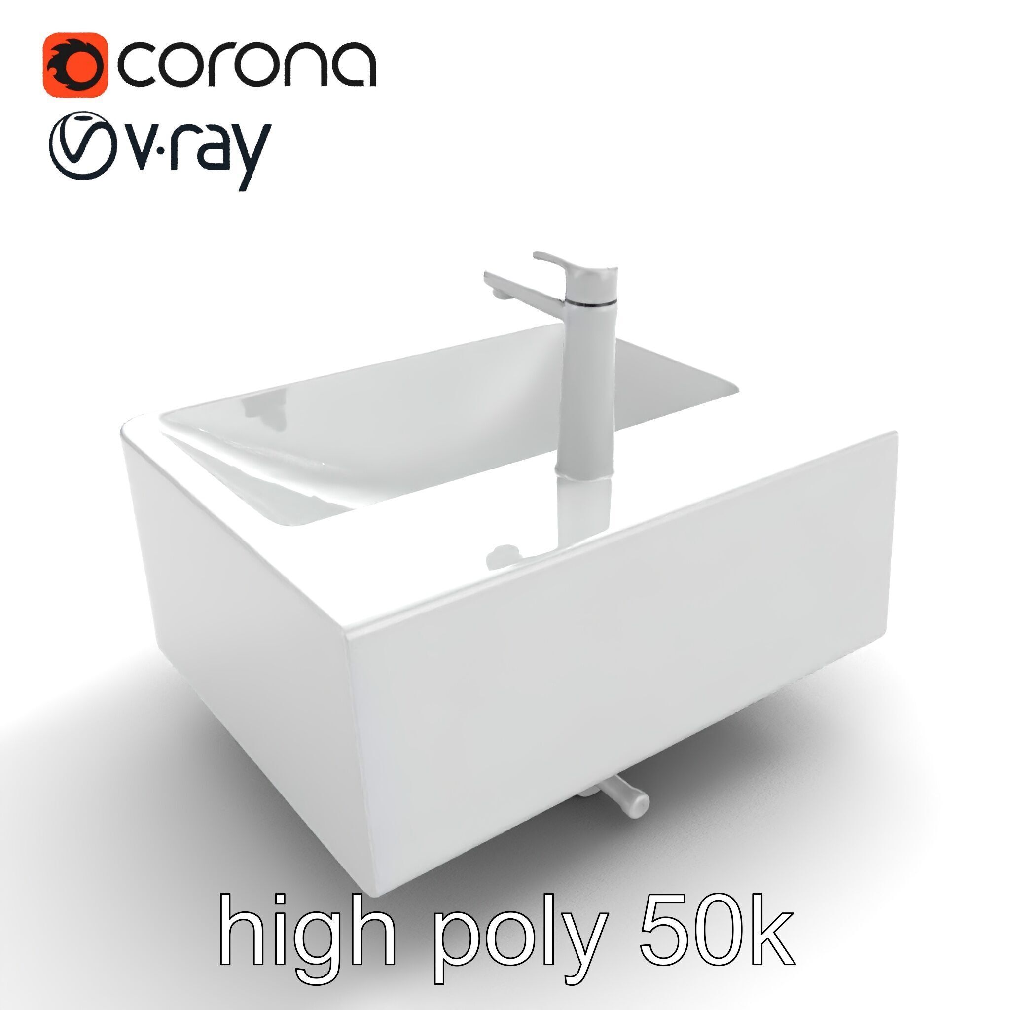 Contemporary Rectangular Bathroom Sink Ceramic Model Pack Low-poly 3D model_9