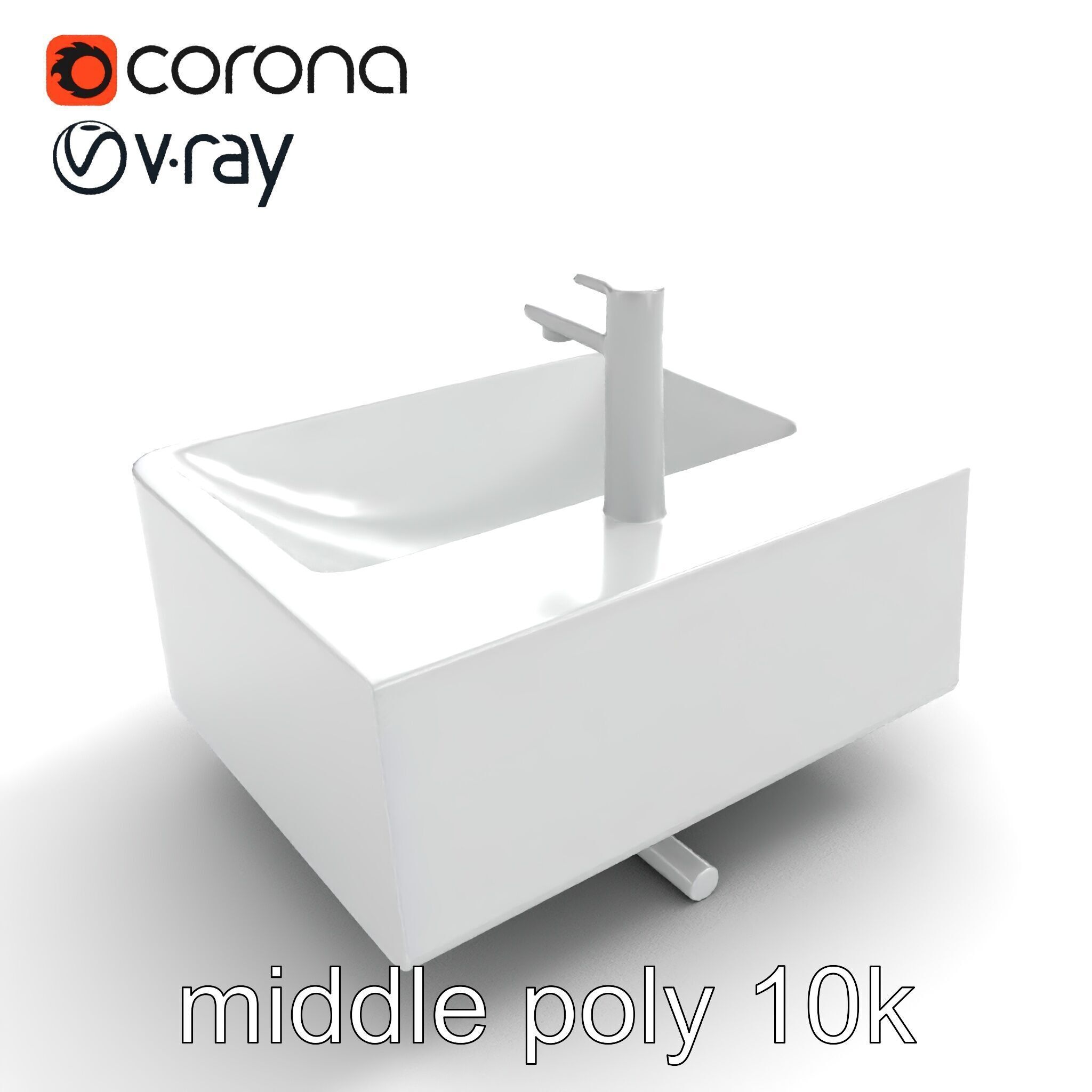 Contemporary Rectangular Bathroom Sink Ceramic Model Pack Low-poly 3D model_7