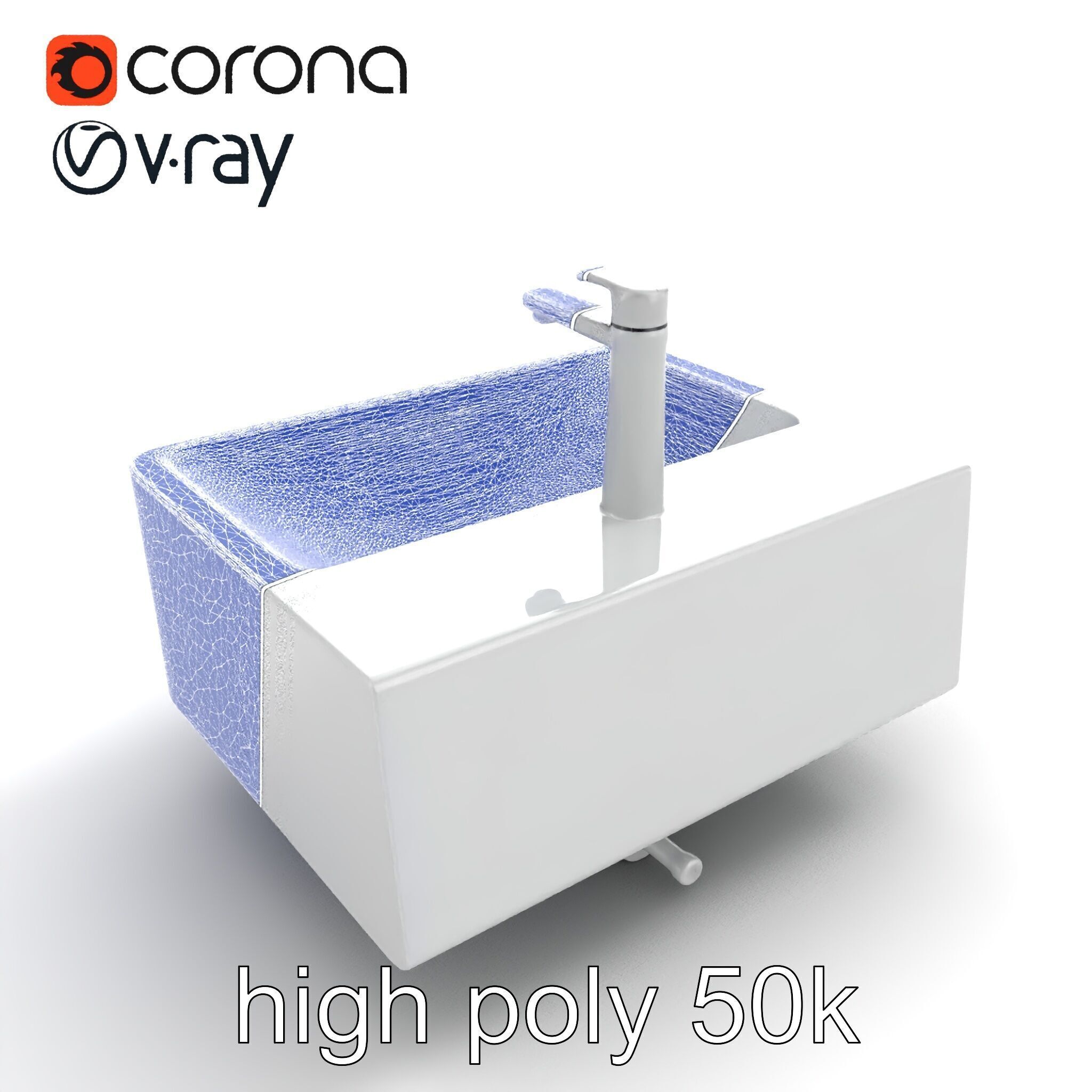 Contemporary Rectangular Bathroom Sink Ceramic Model Pack Low-poly 3D model_13