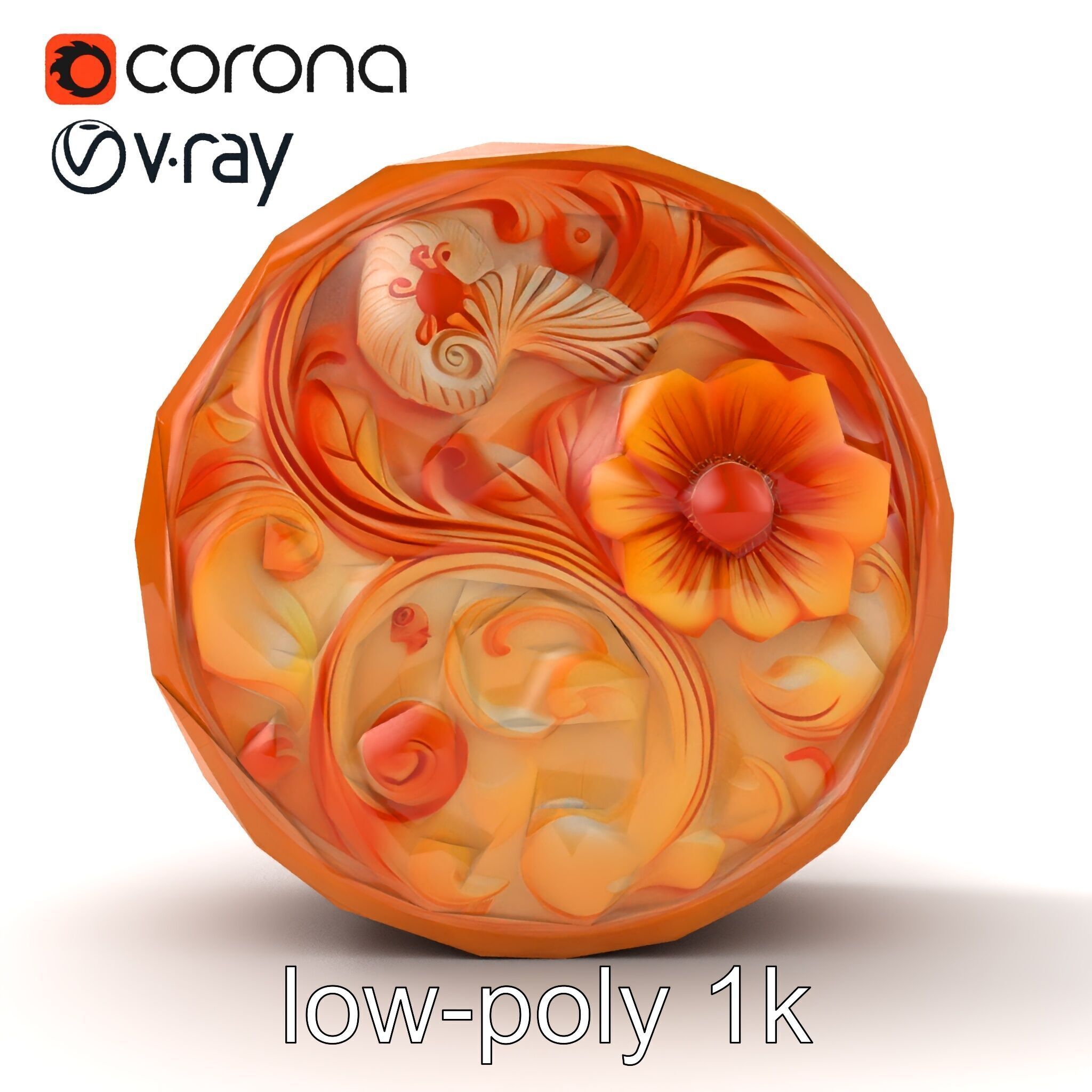 Art Nouveau Floral Relief Decor model pack Low-poly 3D model_25