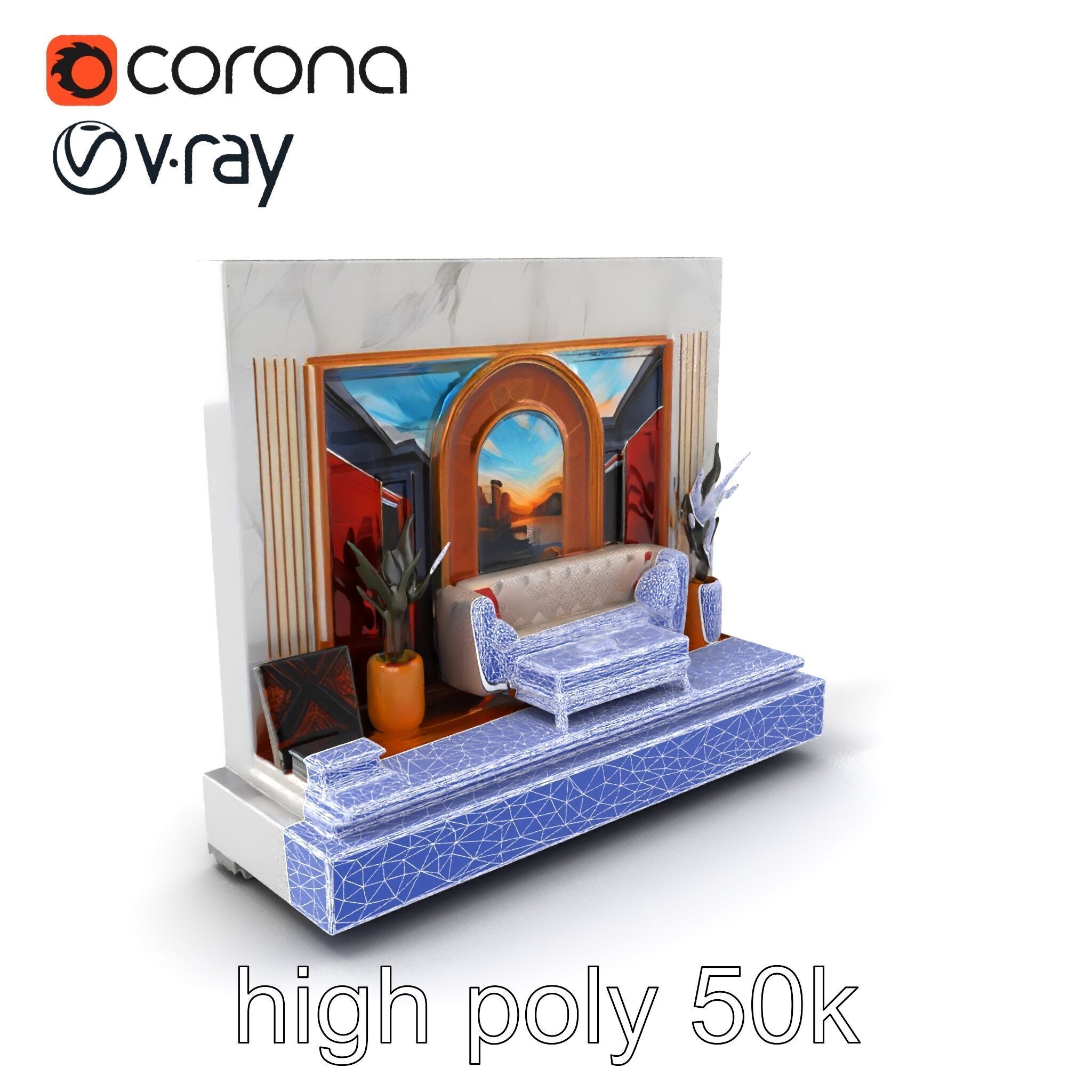 Art Deco Painting Scene Luxurious Model Pack Low-poly 3D model_1