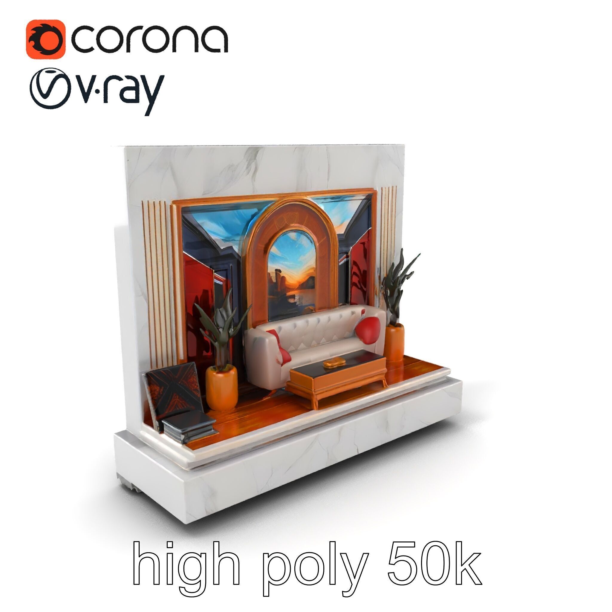 Art Deco Painting Scene Luxurious Model Pack Low-poly 3D model_2