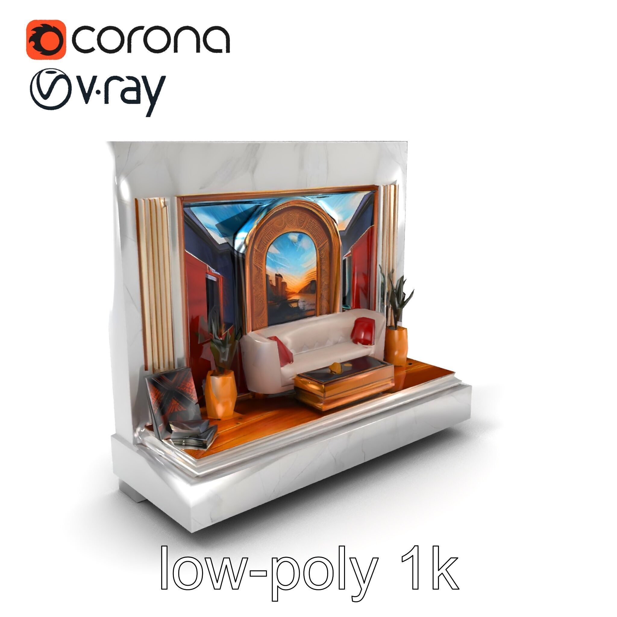 Art Deco Painting Scene Luxurious Model Pack Low-poly 3D model_4