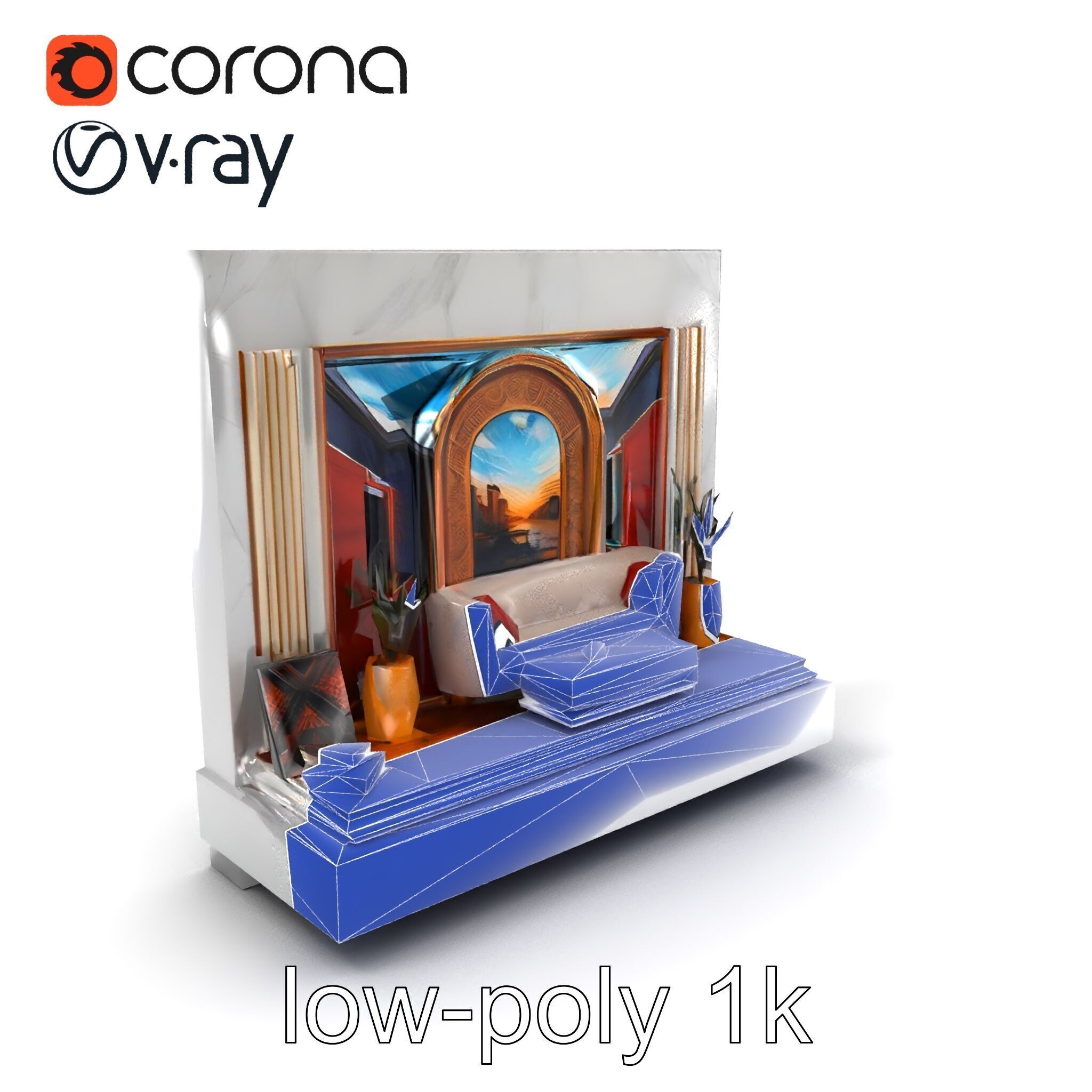 Art Deco Painting Scene Luxurious Model Pack Low-poly 3D model_6