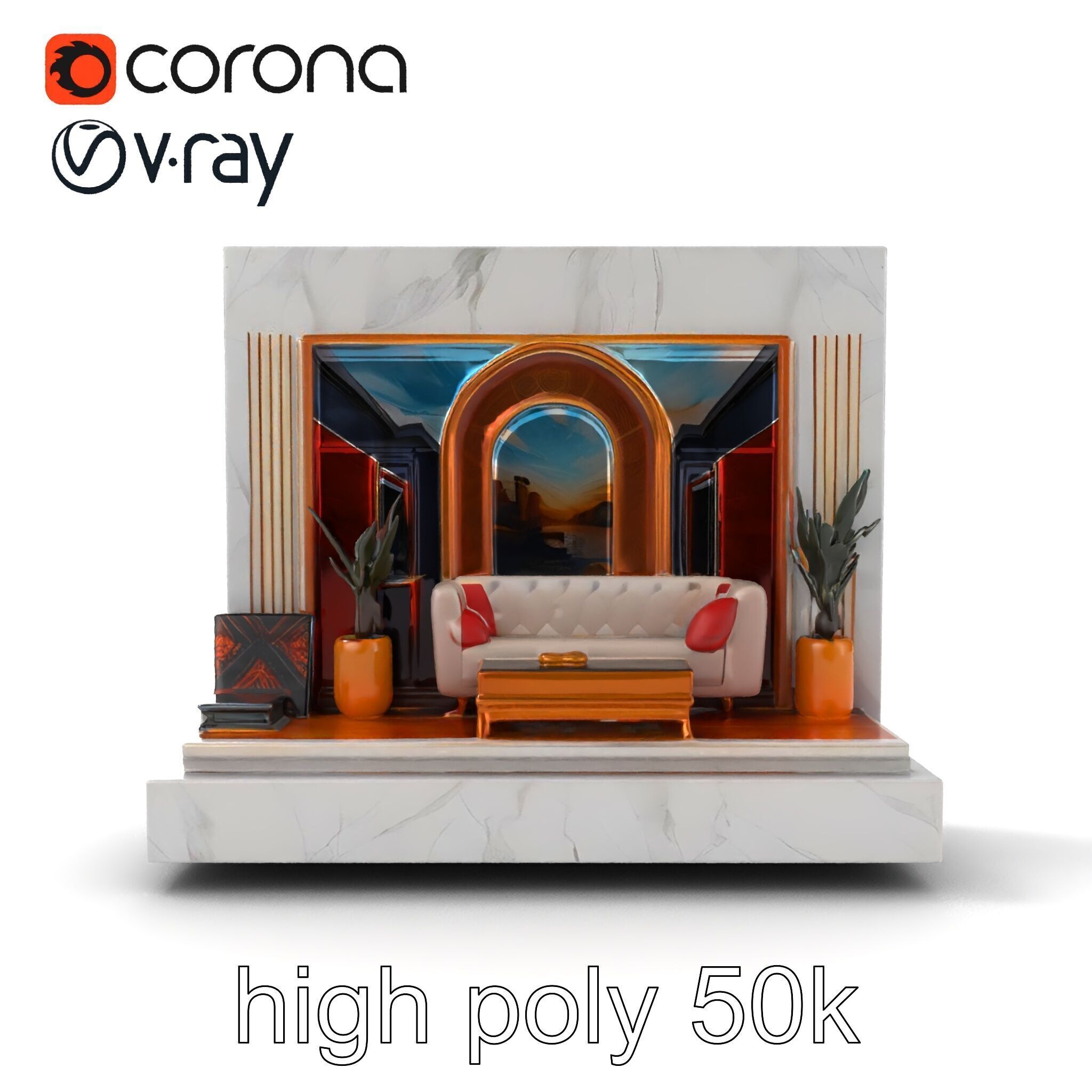 Art Deco Painting Scene Luxurious Model Pack Low-poly 3D model_11