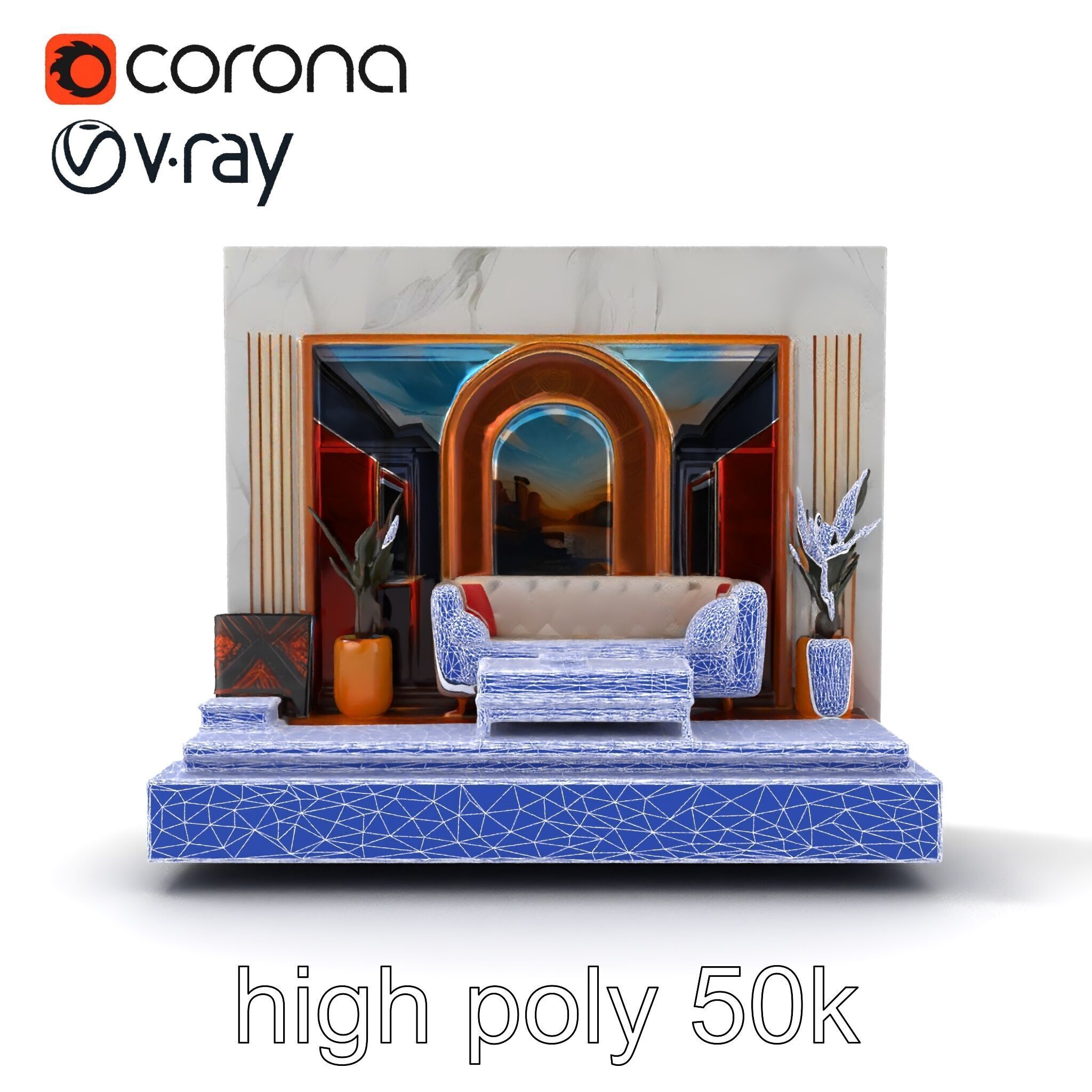 Art Deco Painting Scene Luxurious Model Pack Low-poly 3D model_26