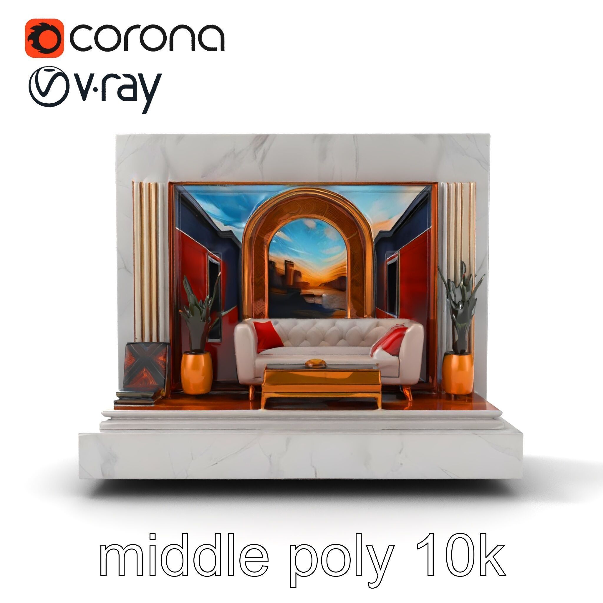 Art Deco Painting Scene Luxurious Model Pack Low-poly 3D model_29