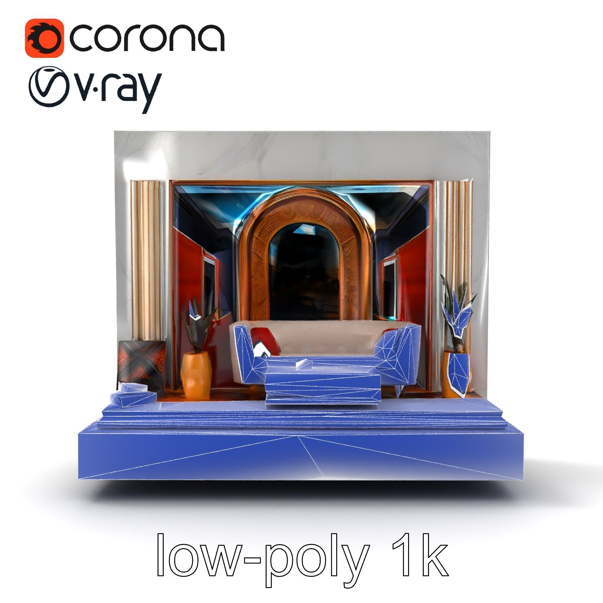 Art Deco Painting Scene Luxurious Model Pack Low-poly 3D model_30