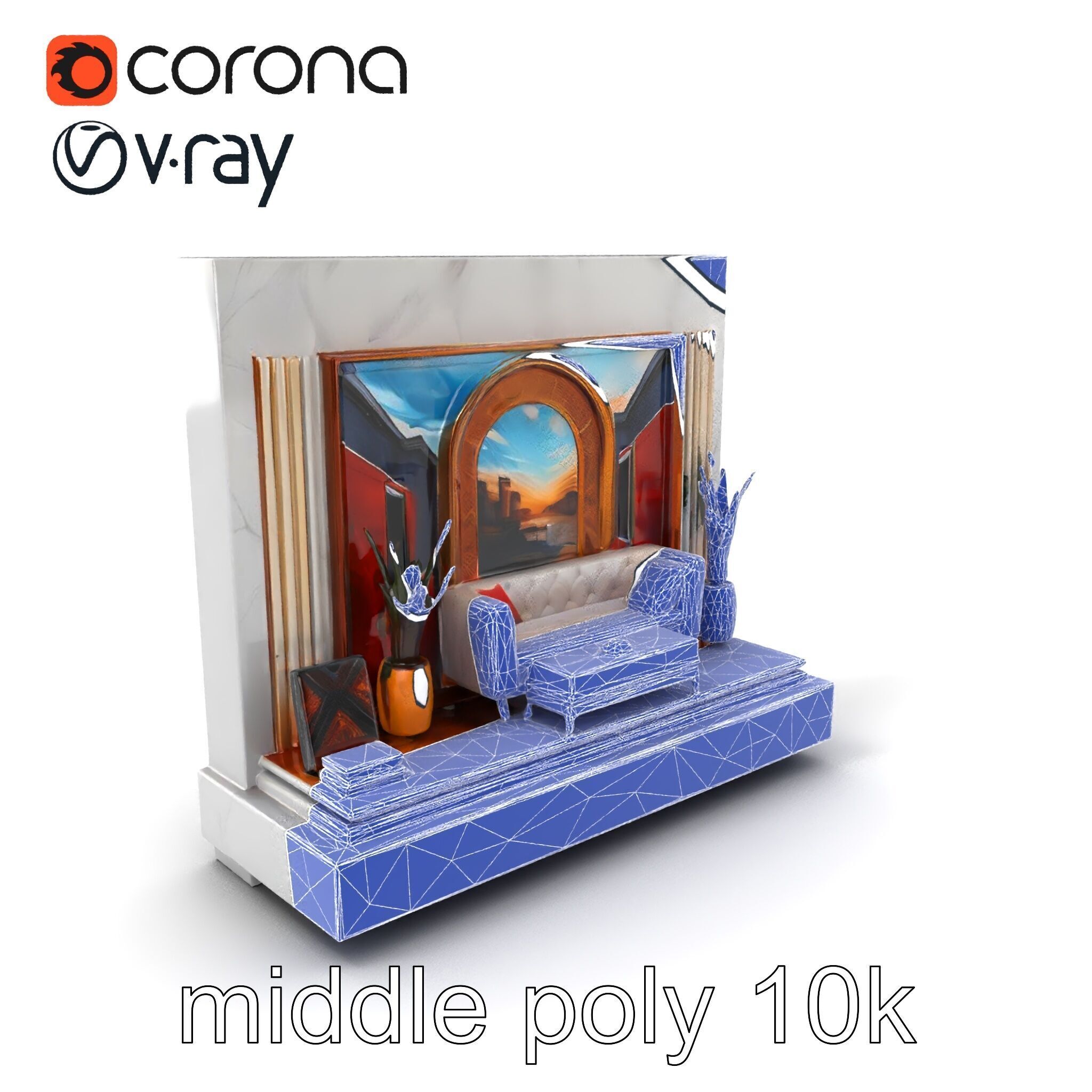 Art Deco Painting Scene Luxurious Model Pack Low-poly 3D model_5