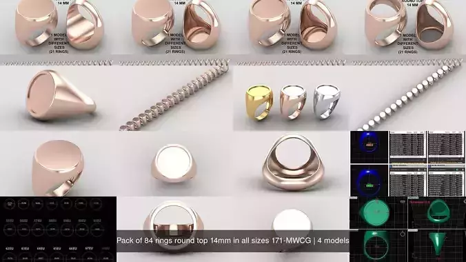 Pack of 84 rings round top 14mm in all sizes 171-MWCG