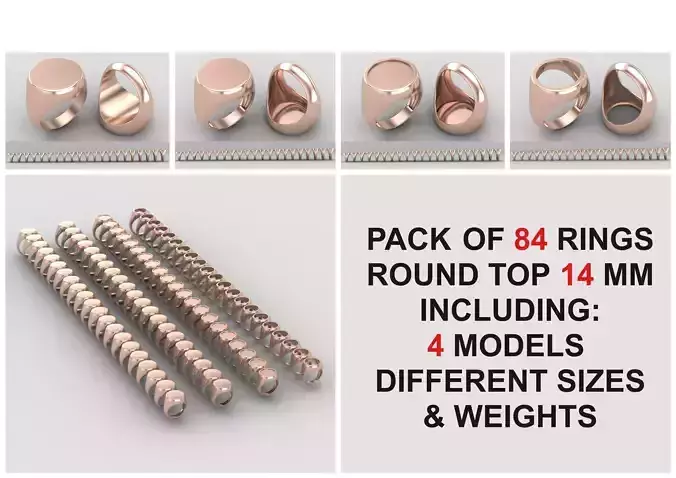 Pack of 84 rings round top 14mm in all sizes 171-MWCG