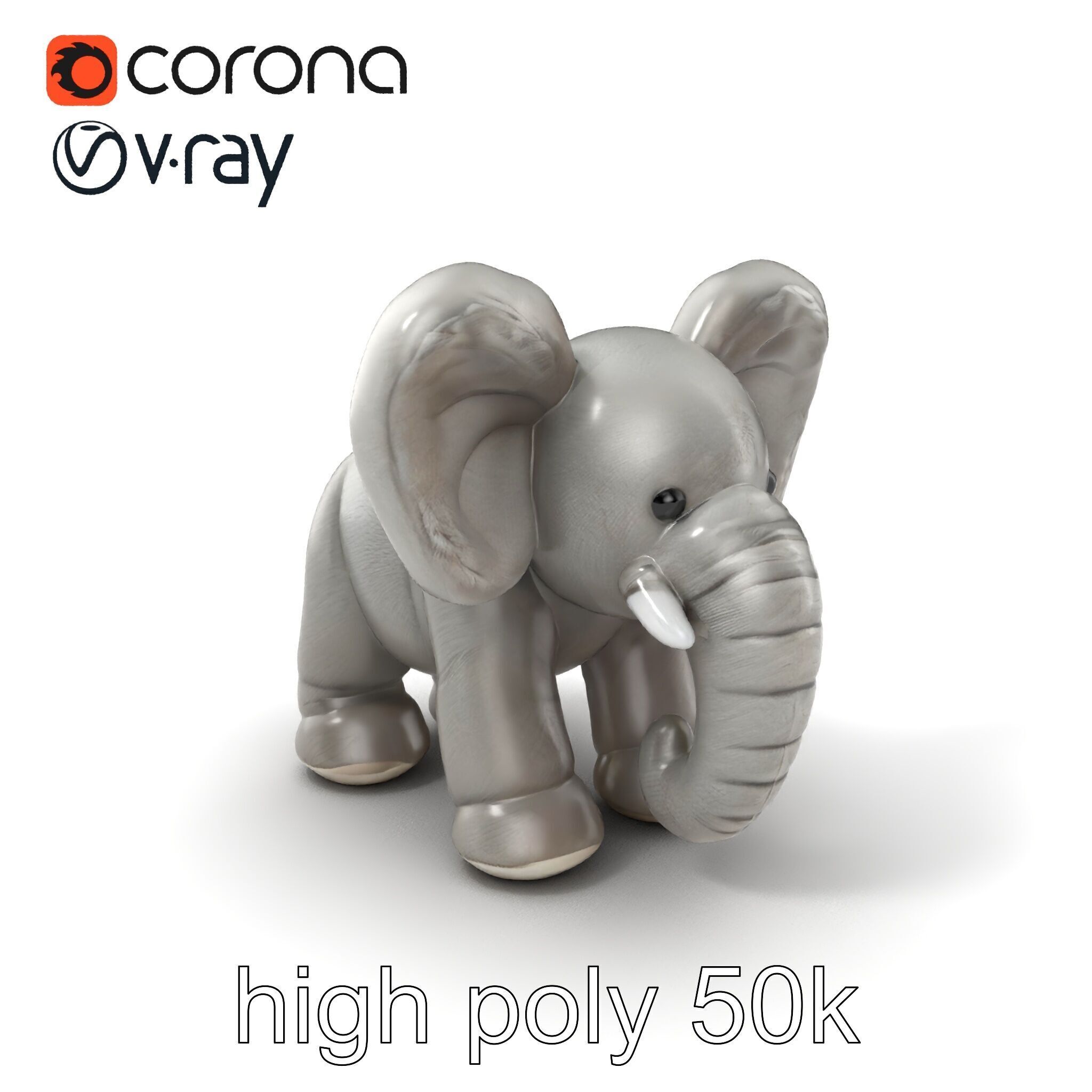 Plush Elephant Toy with Oversized Ears model pack Low-poly 3D model_2