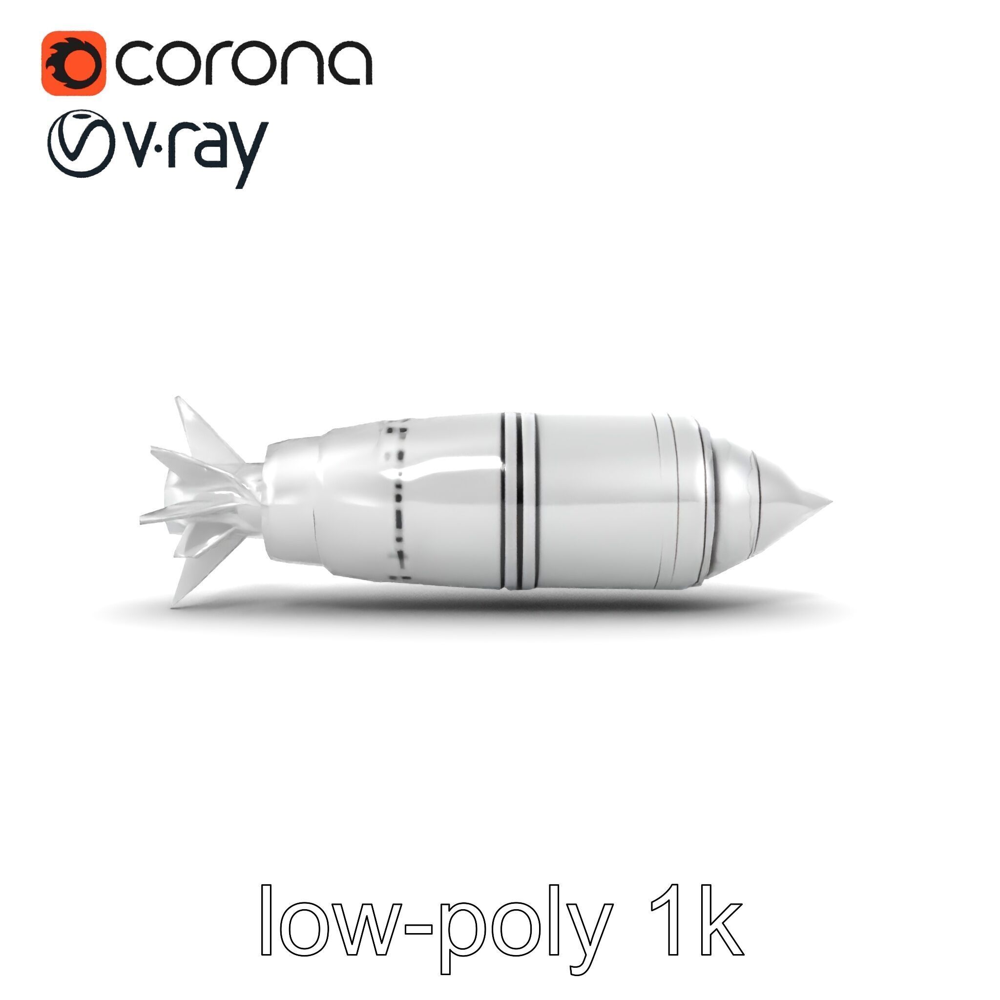Aerodynamic Silver Missile Bomb model pack Low-poly 3D model_13