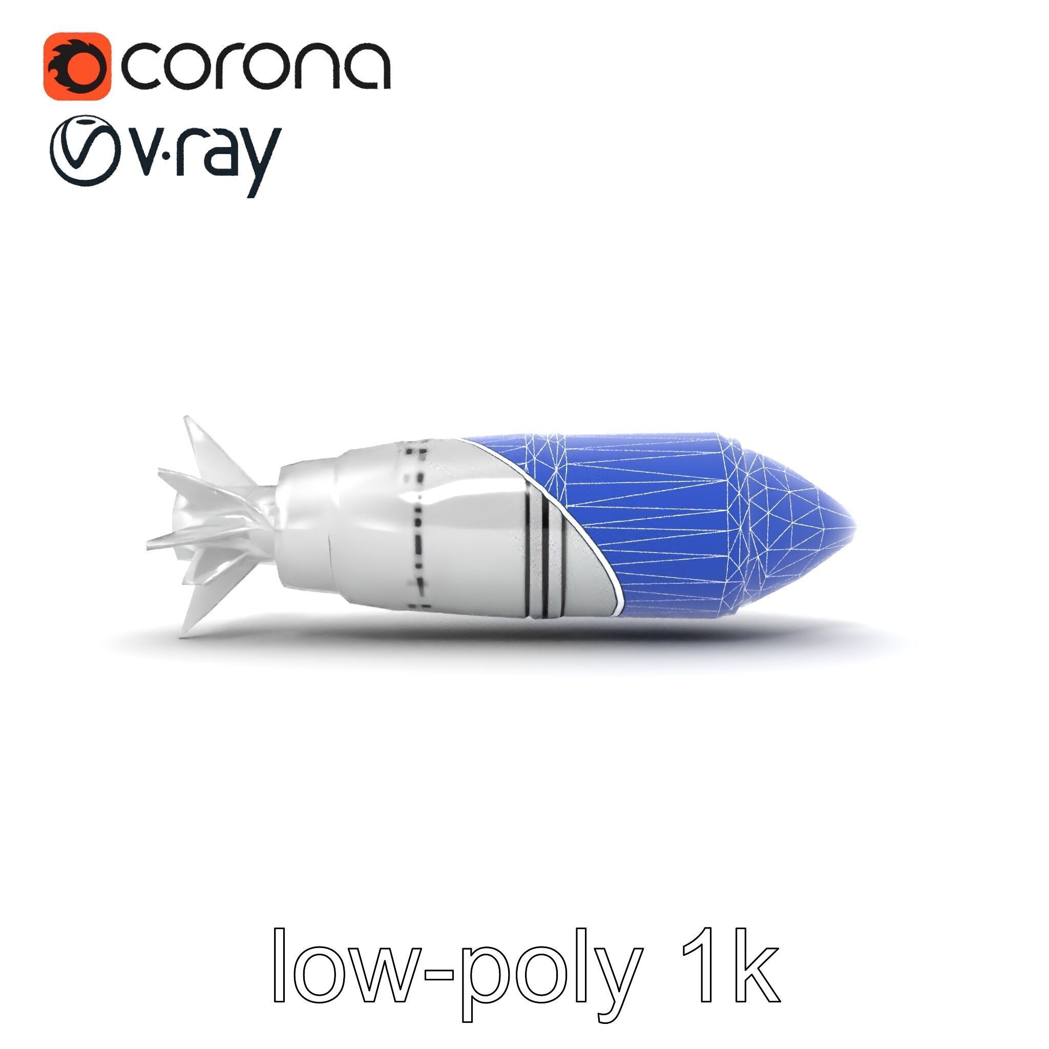 Aerodynamic Silver Missile Bomb model pack Low-poly 3D model_15