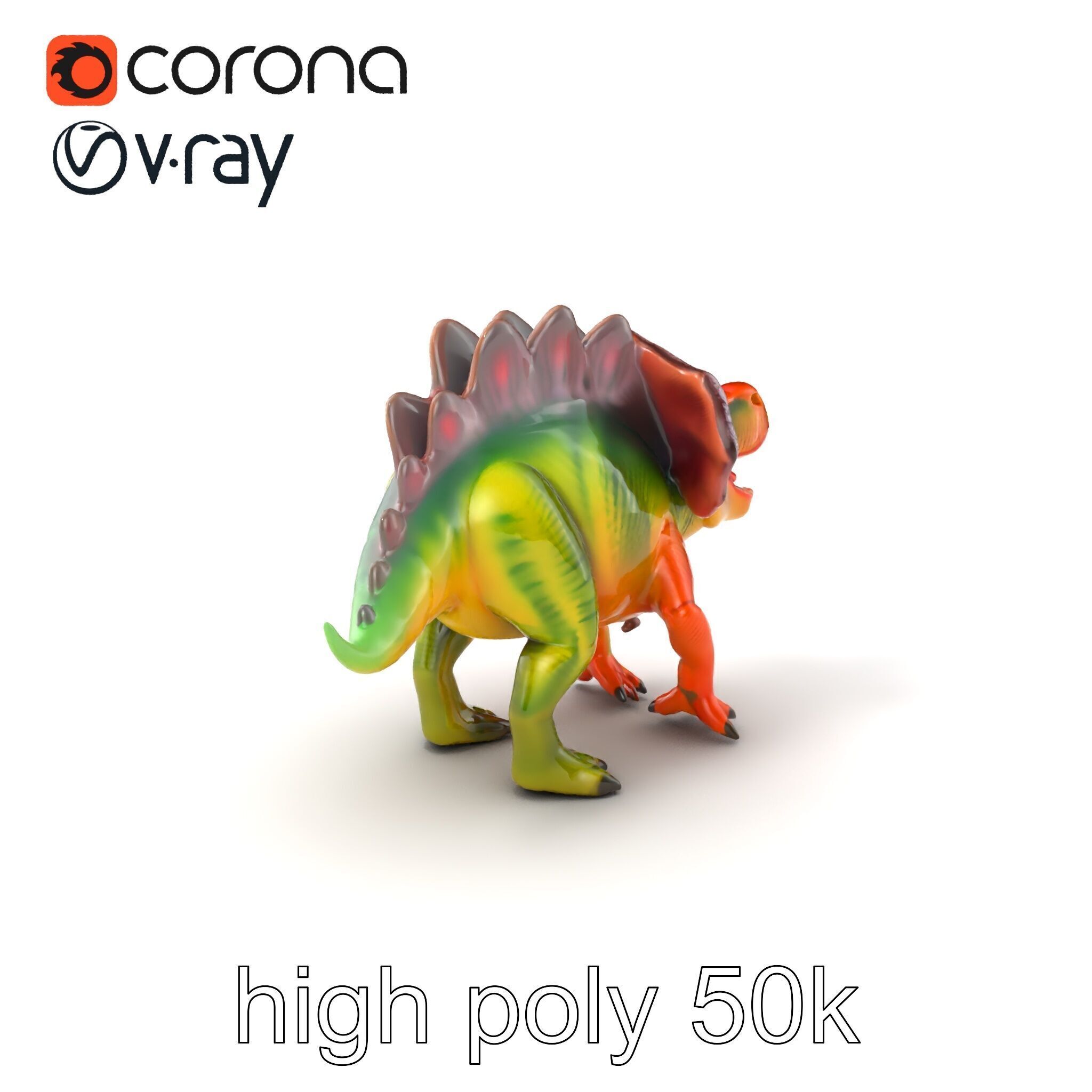Colorful Dinosaur Figurines Collection model pack Low-poly 3D model_2