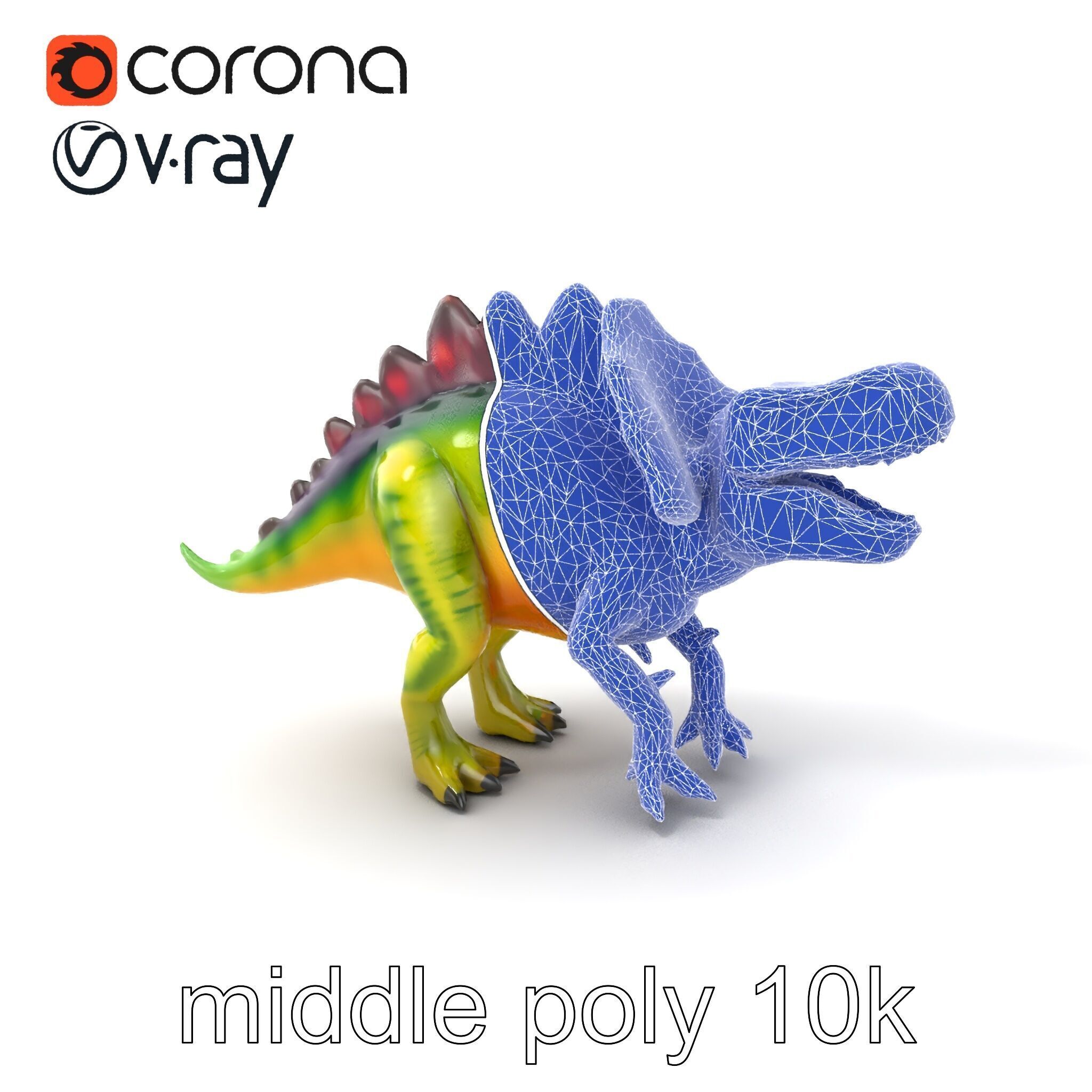 Colorful Dinosaur Figurines Collection model pack Low-poly 3D model_6