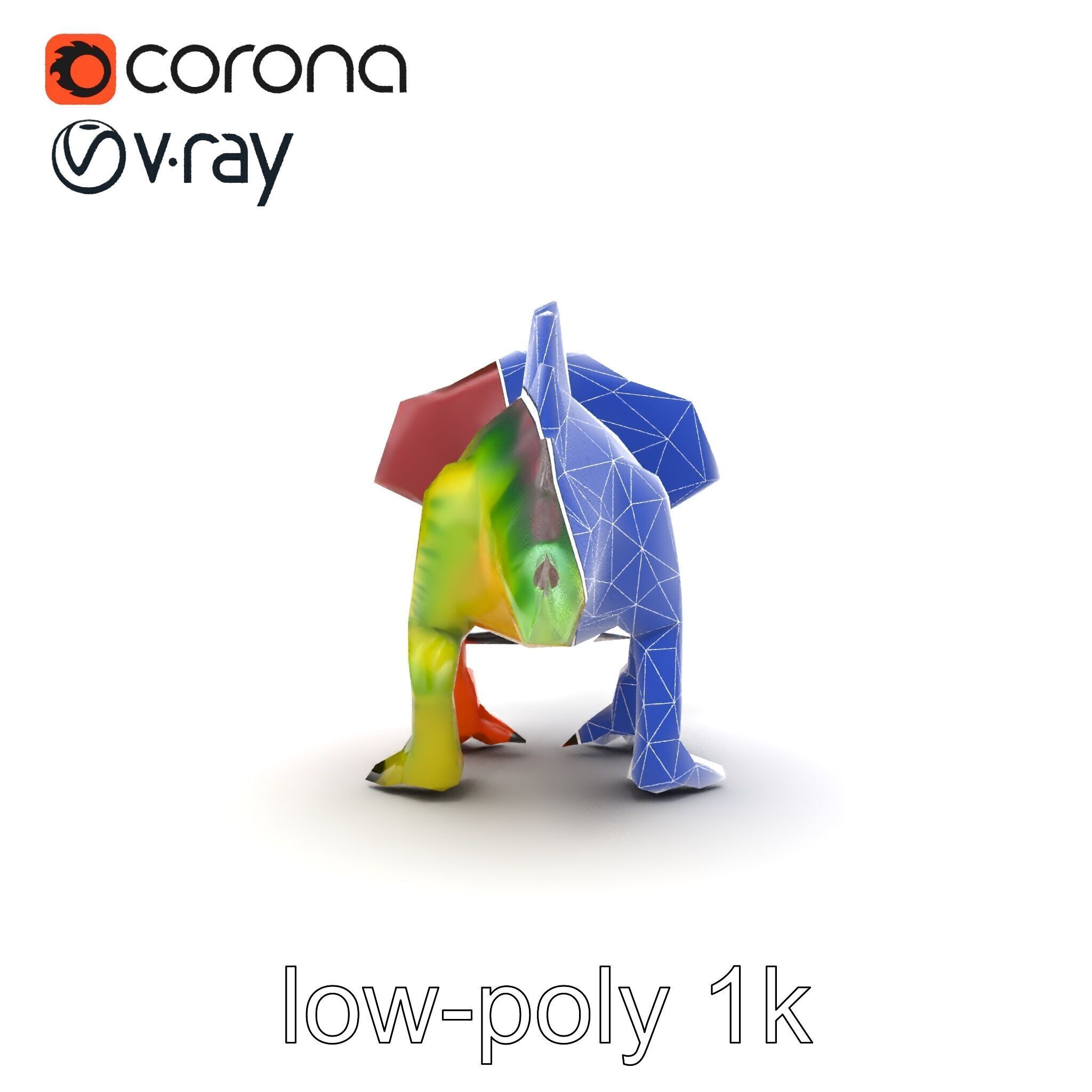 Colorful Dinosaur Figurines Collection model pack Low-poly 3D model_16