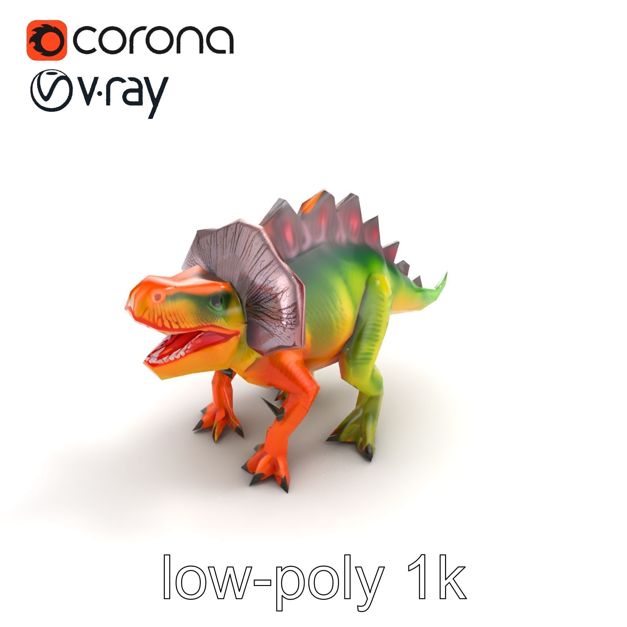 Colorful Dinosaur Figurines Collection model pack Low-poly 3D model_9