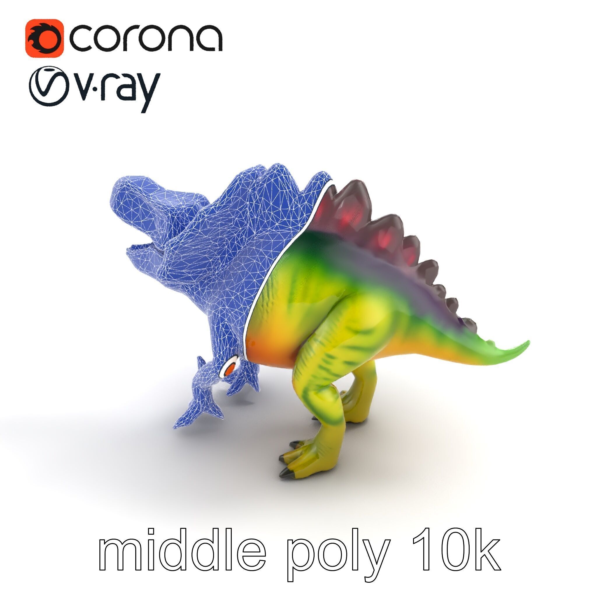 Colorful Dinosaur Figurines Collection model pack Low-poly 3D model_11