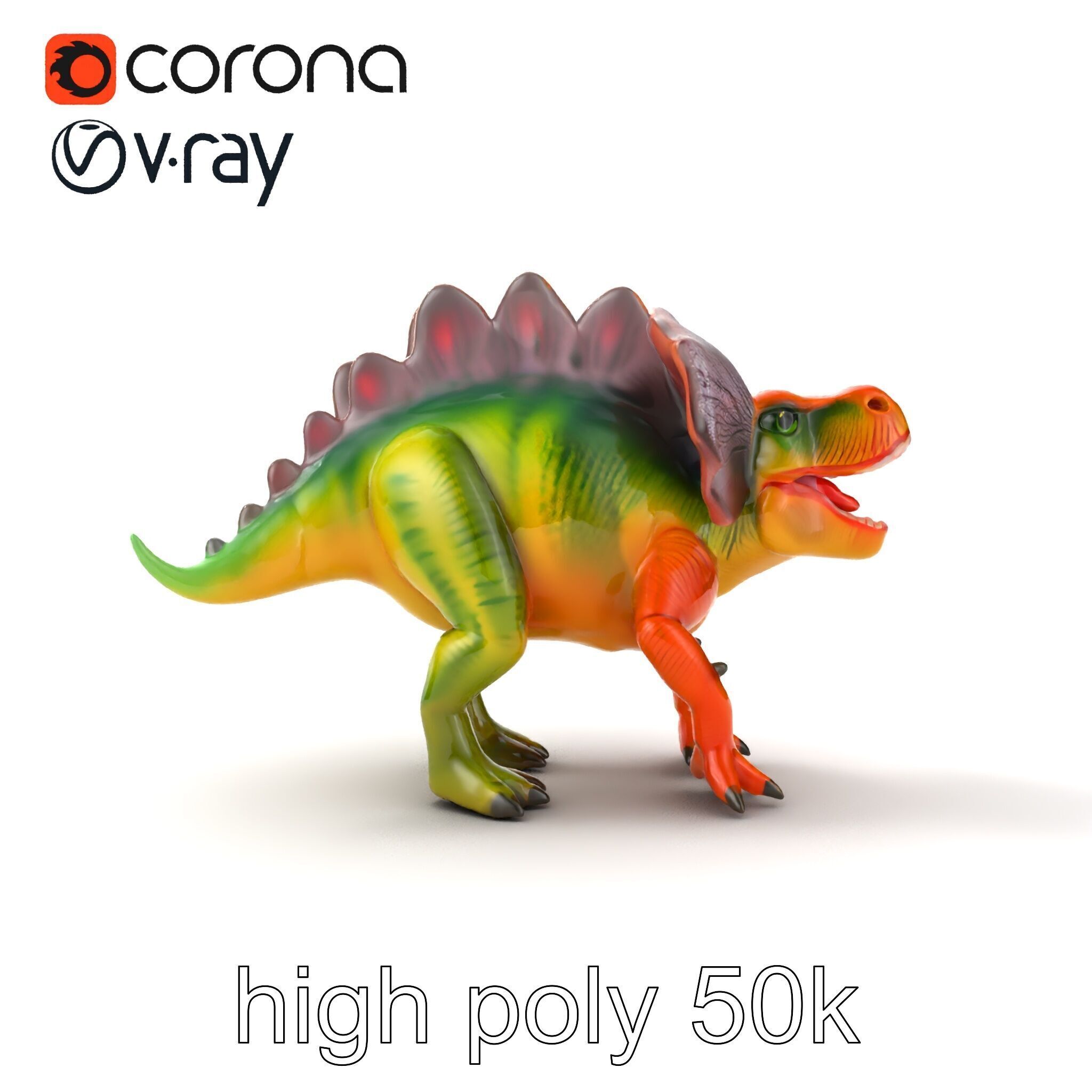 Colorful Dinosaur Figurines Collection model pack Low-poly 3D model_25