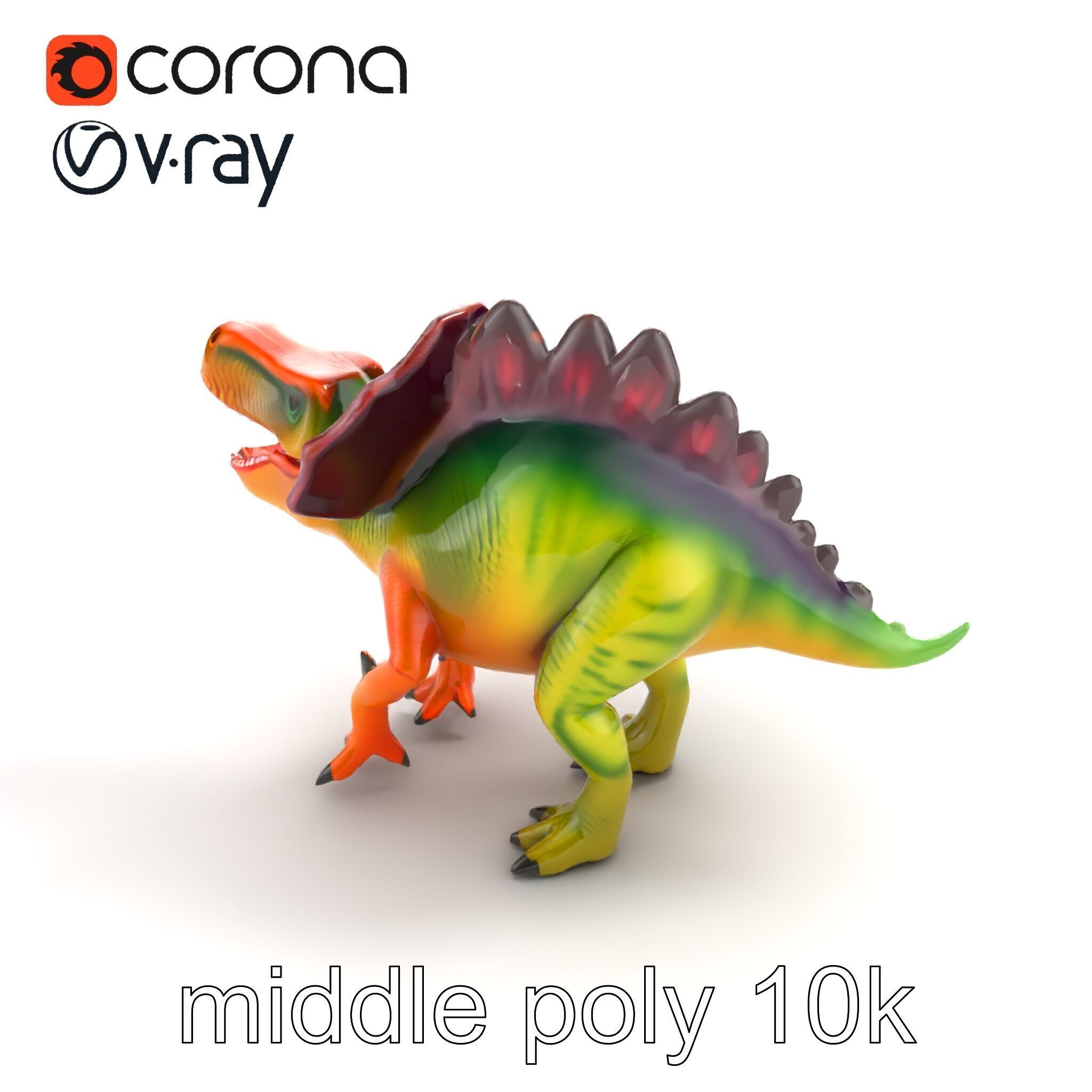 Colorful Dinosaur Figurines Collection model pack Low-poly 3D model_8