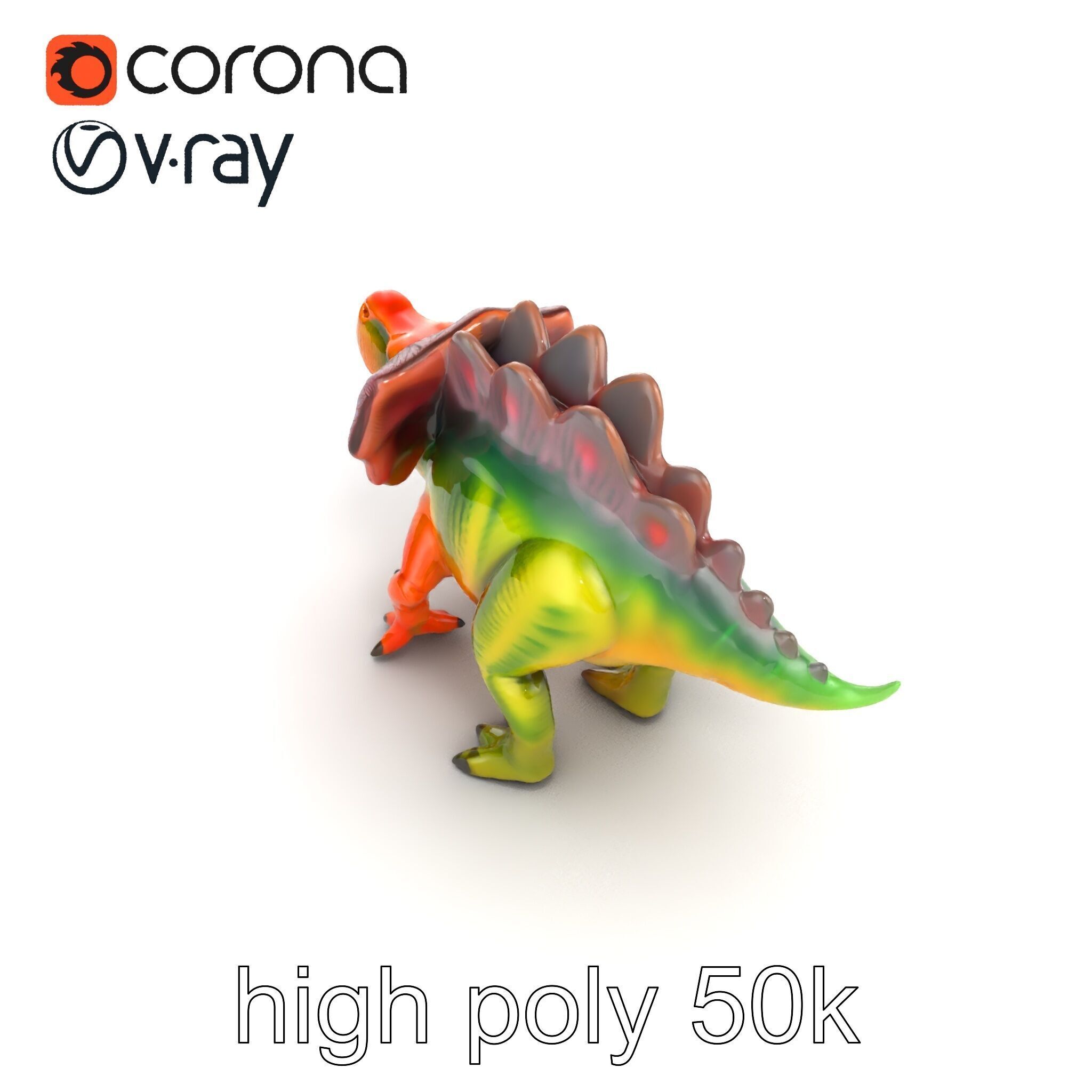 Colorful Dinosaur Figurines Collection model pack Low-poly 3D model_12