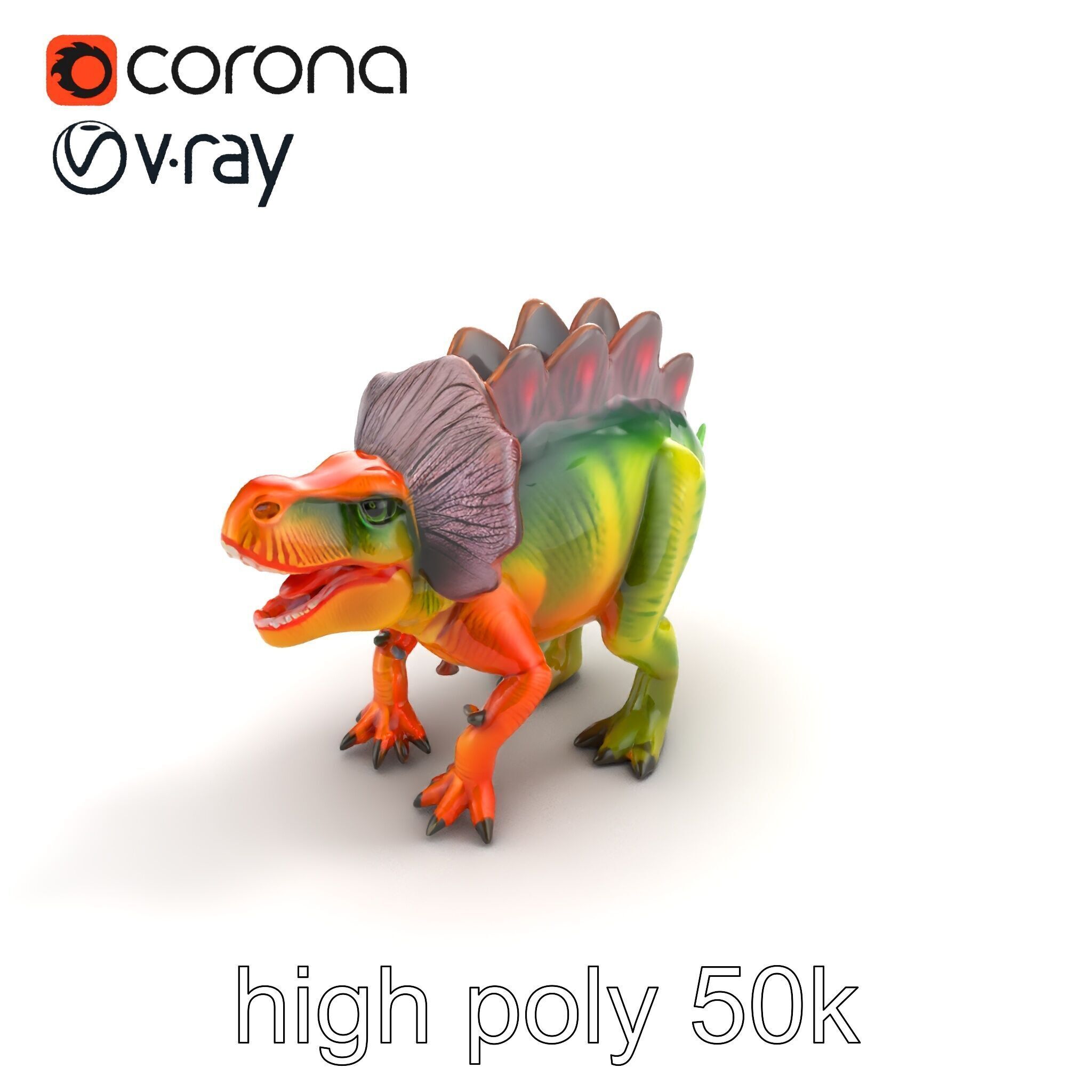 Colorful Dinosaur Figurines Collection model pack Low-poly 3D model_29