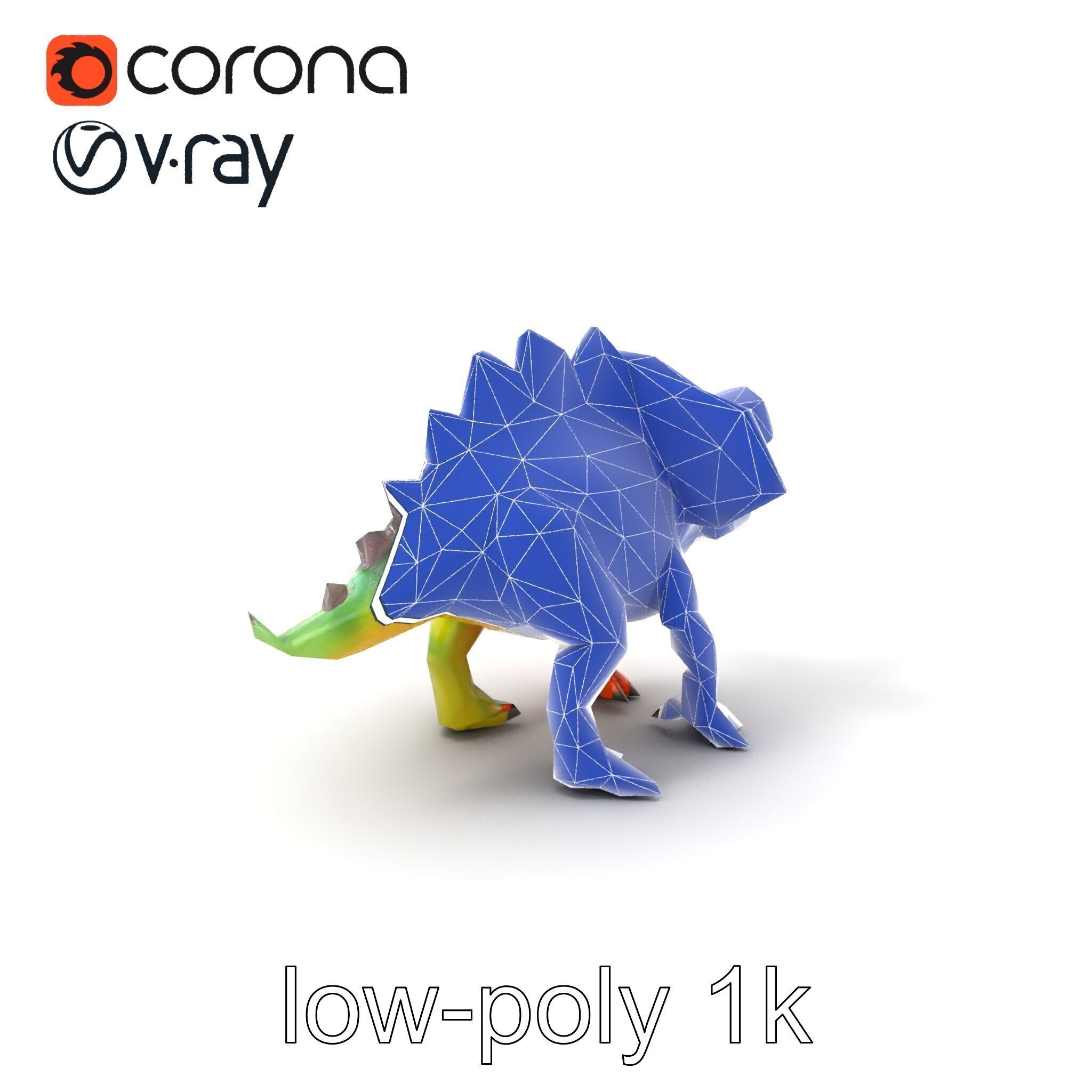 Colorful Dinosaur Figurines Collection model pack Low-poly 3D model_7