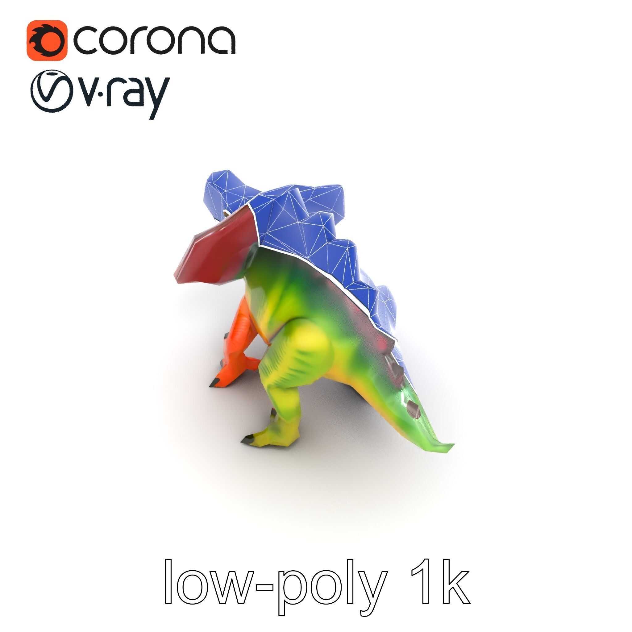 Colorful Dinosaur Figurines Collection model pack Low-poly 3D model_21