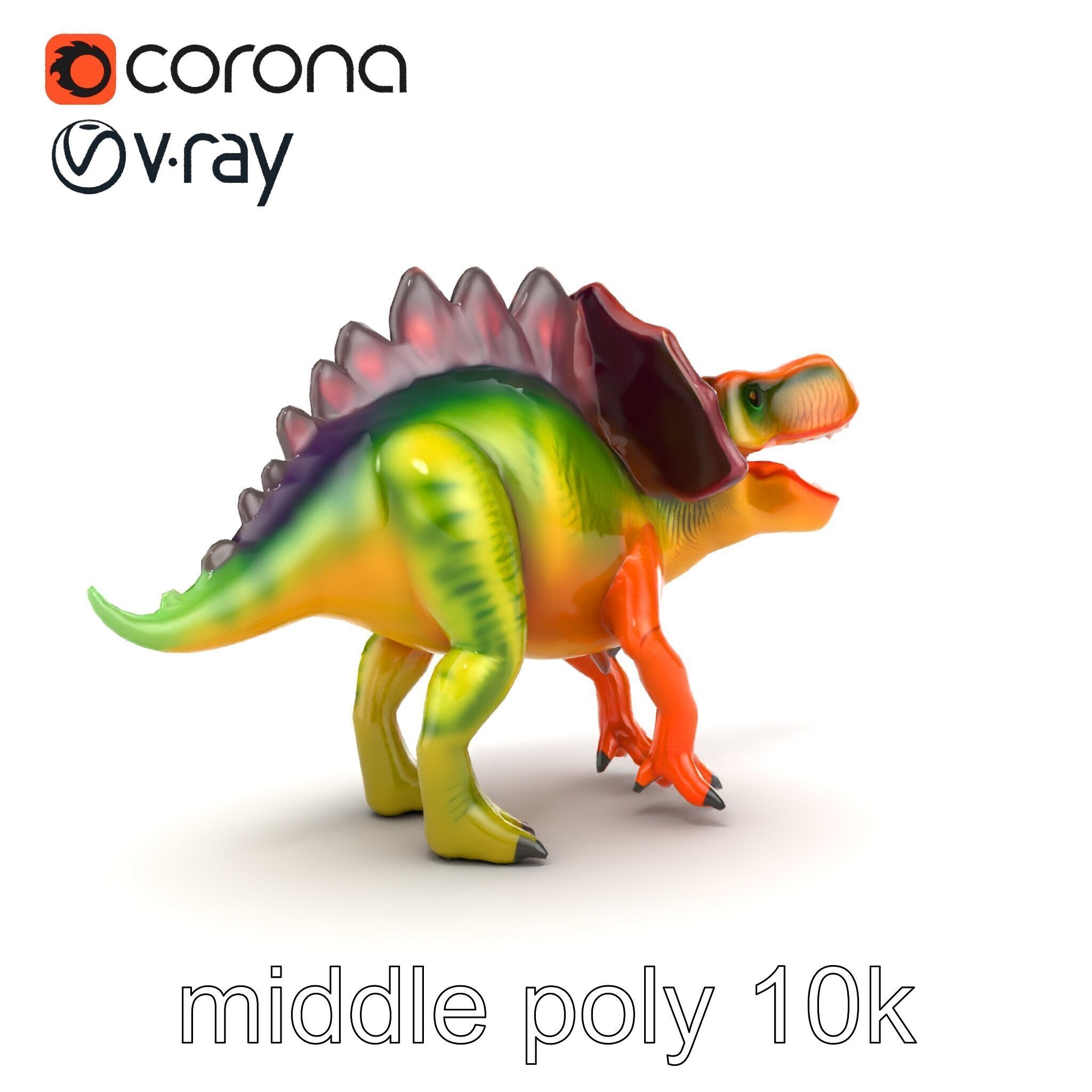 Colorful Dinosaur Figurines Collection model pack Low-poly 3D model_27