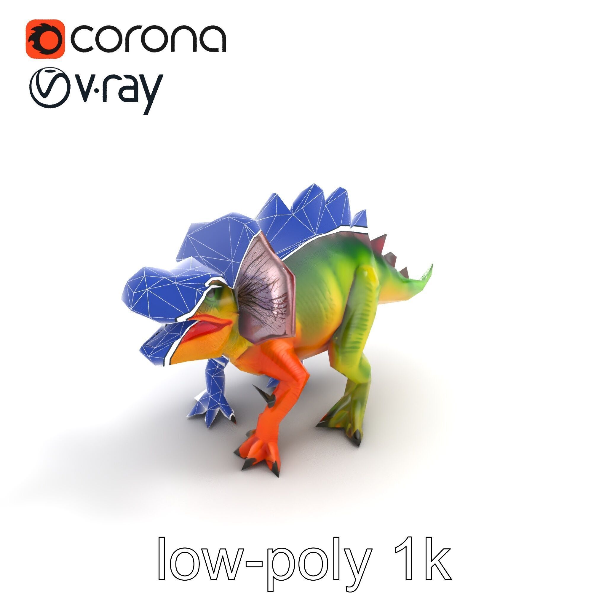 Colorful Dinosaur Figurines Collection model pack Low-poly 3D model_13