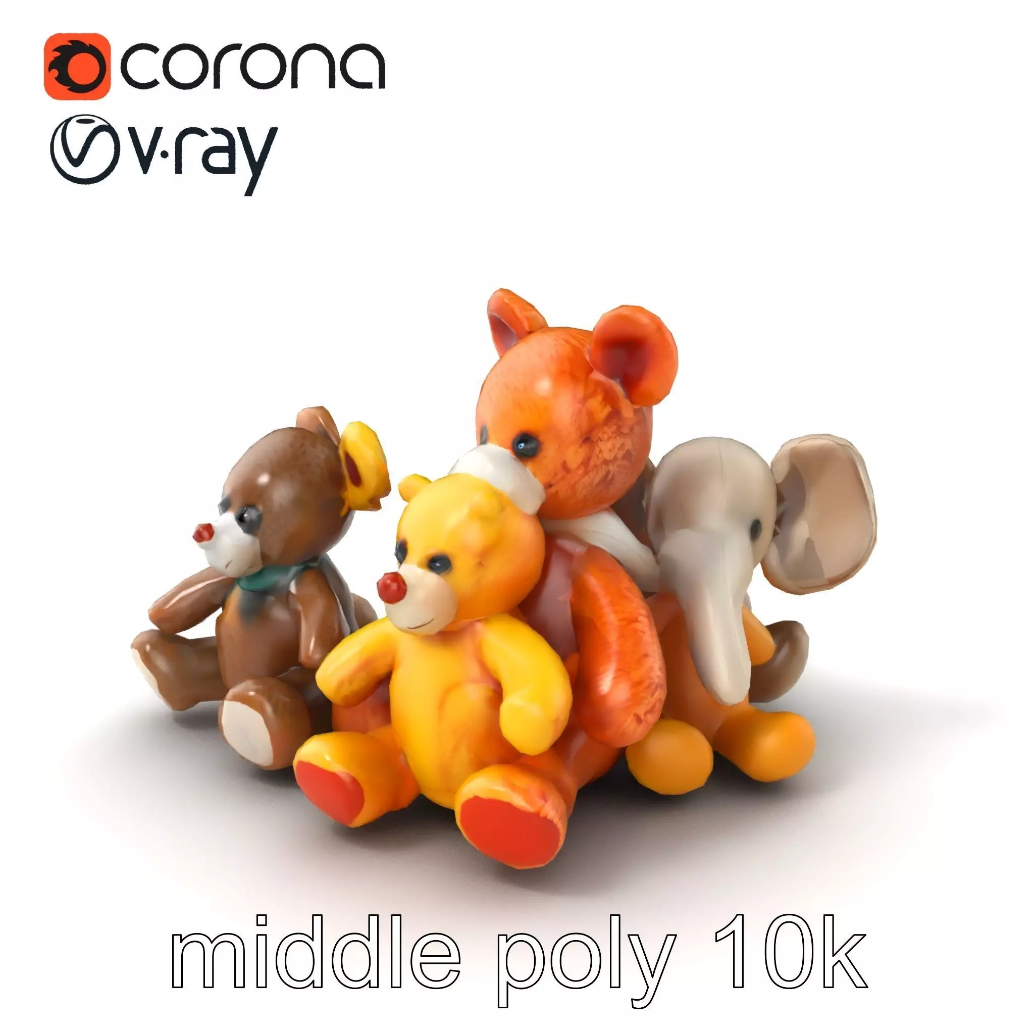 Colorful Plush Toys Collection model pack Low-poly 3D model_0
