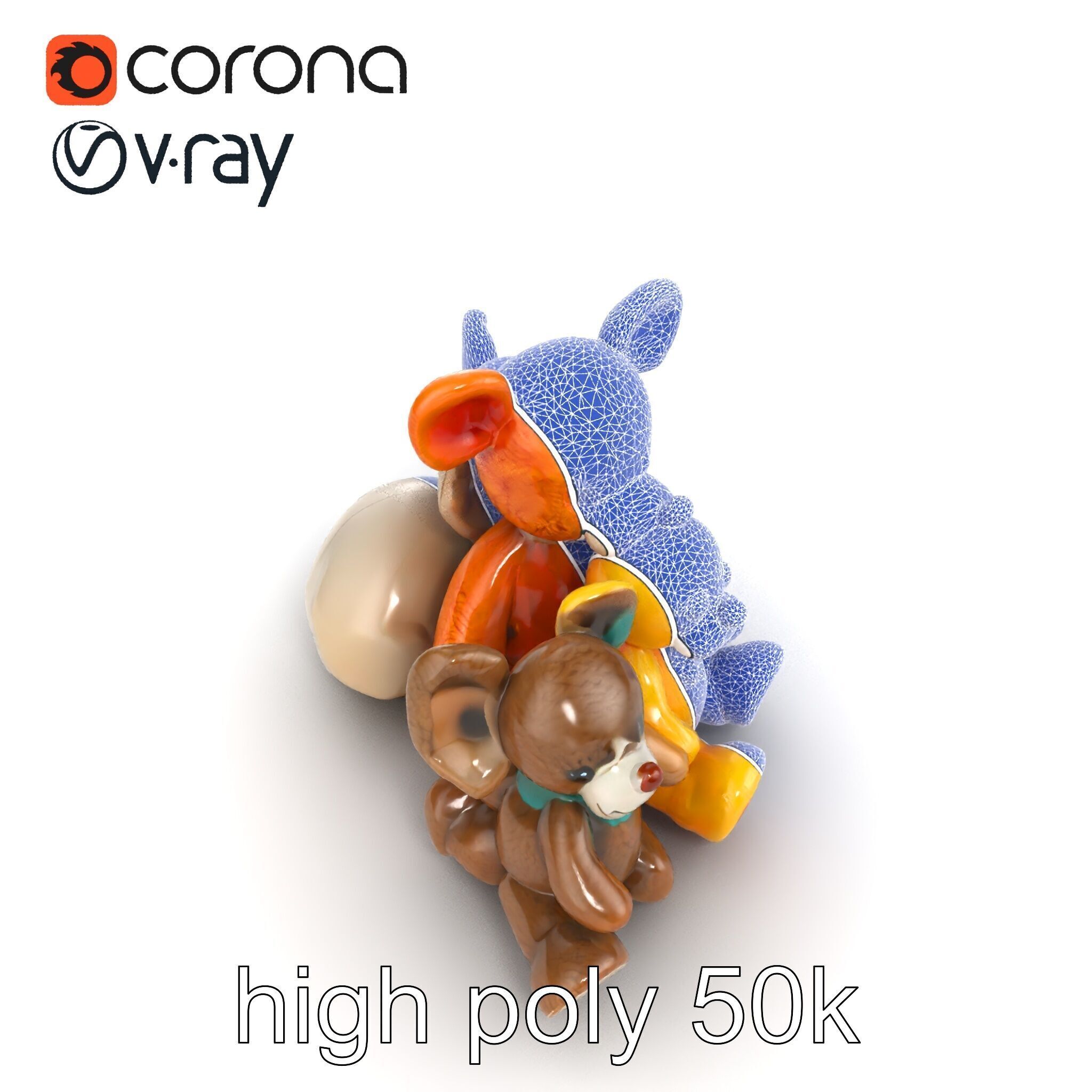 Colorful Plush Toys Collection model pack Low-poly 3D model_23