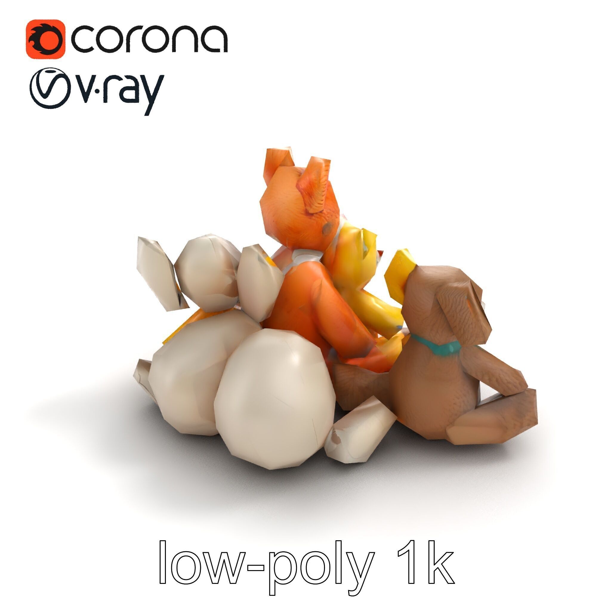 Colorful Plush Toys Collection model pack Low-poly 3D model_9