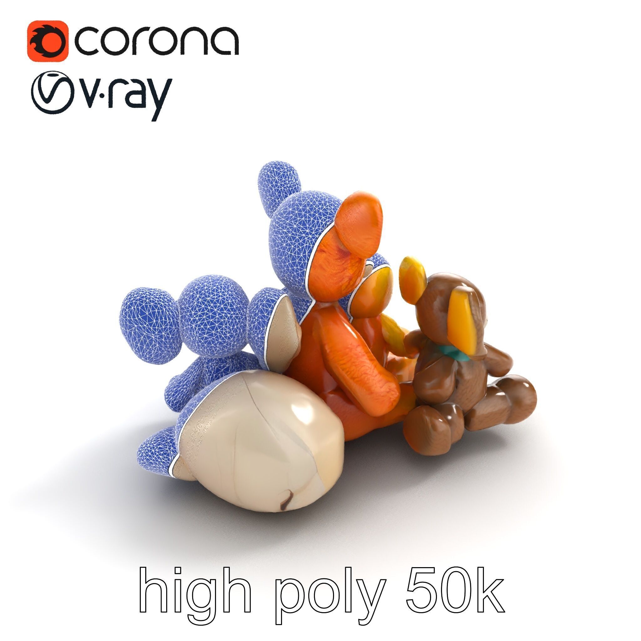 Colorful Plush Toys Collection model pack Low-poly 3D model_16